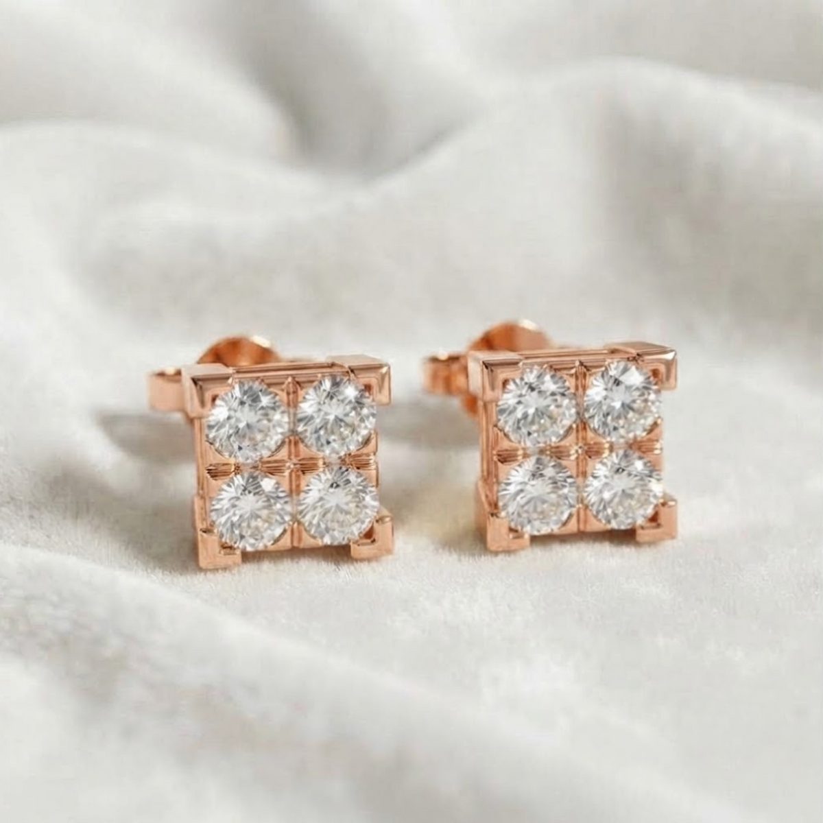 Square Shape Stud Earrings for Her in White Gold Earrings