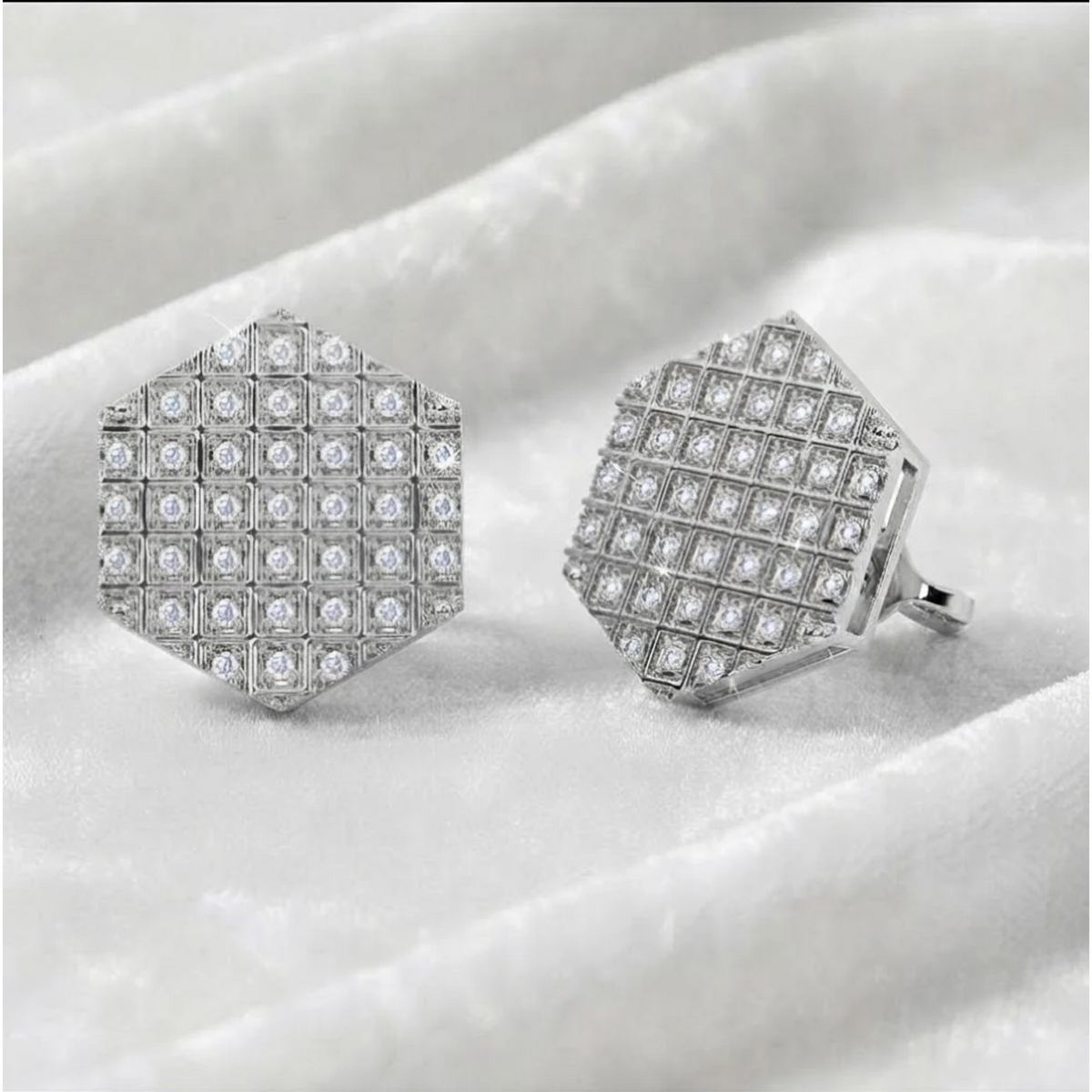 Hexagon Halo Round Diamonds Stud Earrings
