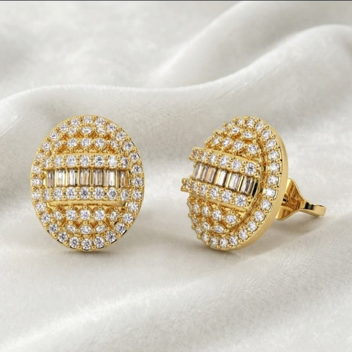 Gold Baguette Cut Lab Created Diamond Stud Earrings