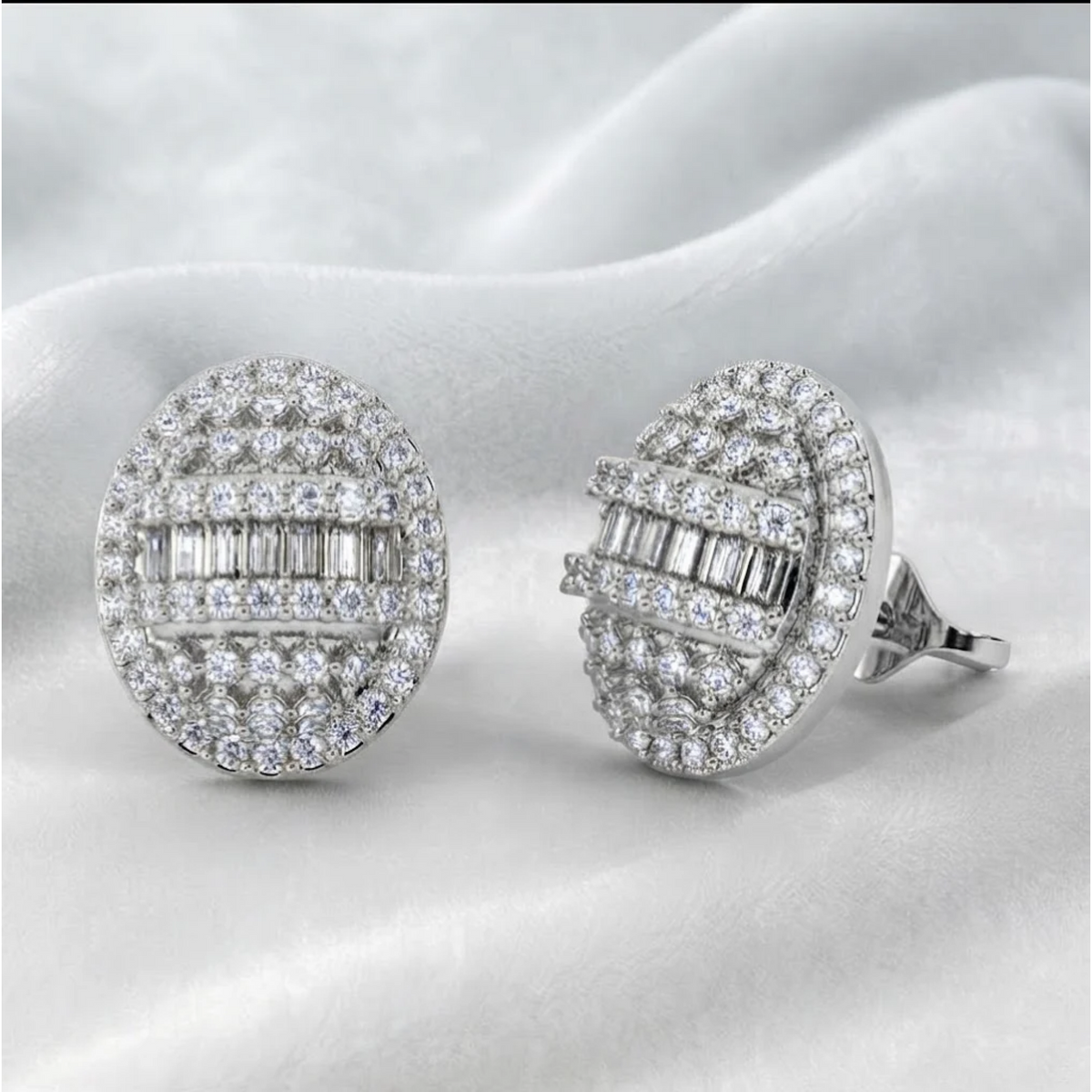 Gold Baguette Cut Lab Created Diamond Stud Earrings