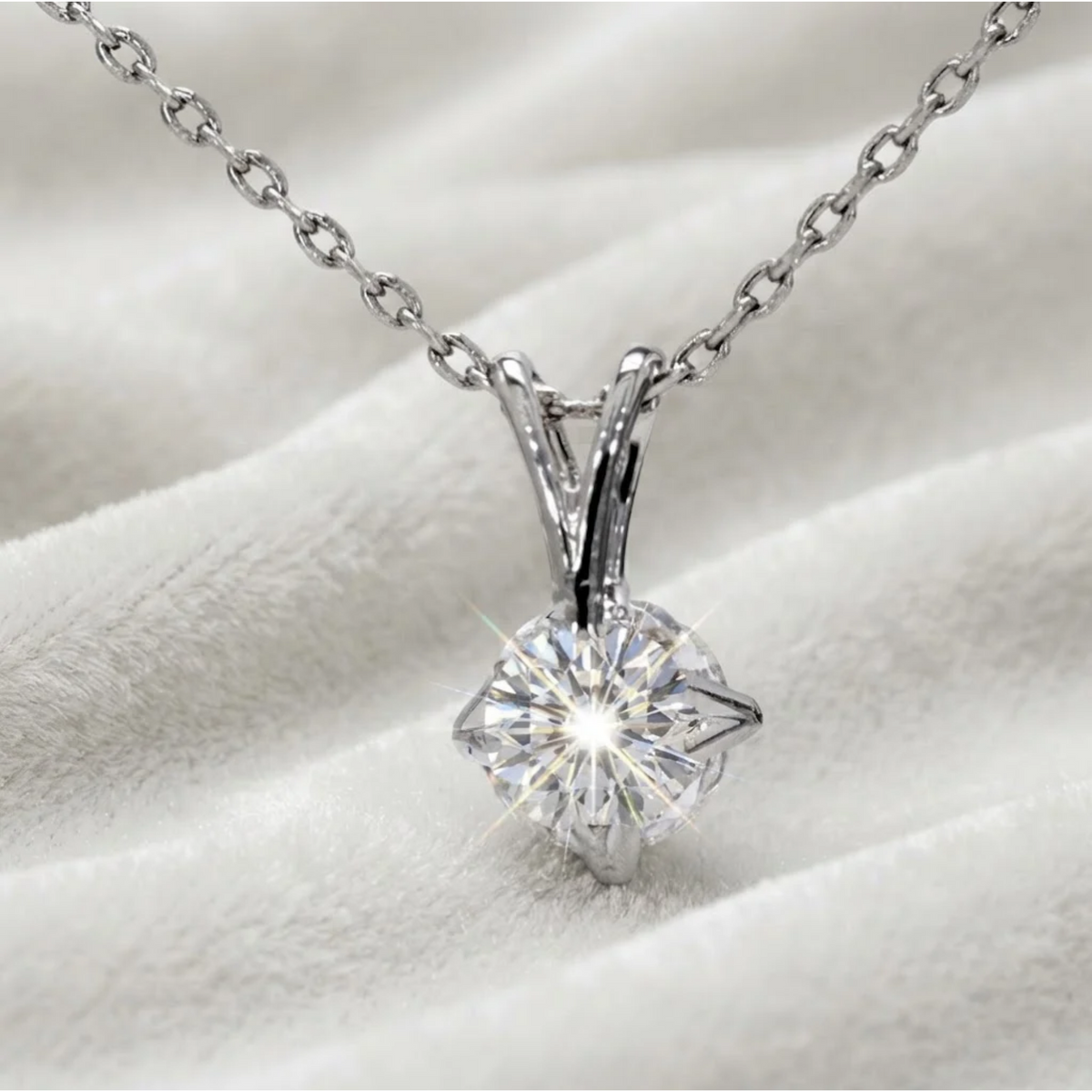 White Gold Diamond Solitaire Pendant in Basket Setting