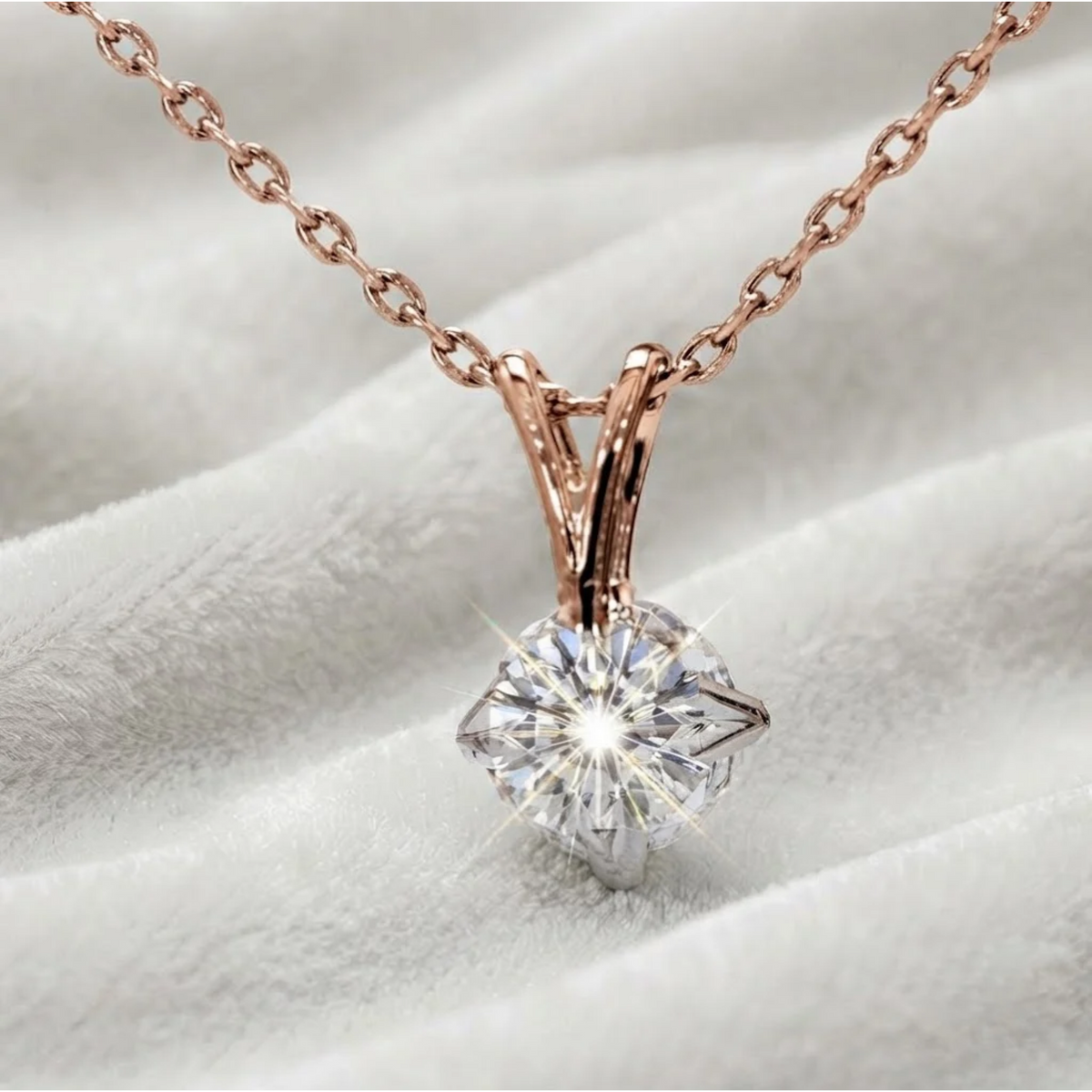 White Gold Diamond Solitaire Pendant in Basket Setting