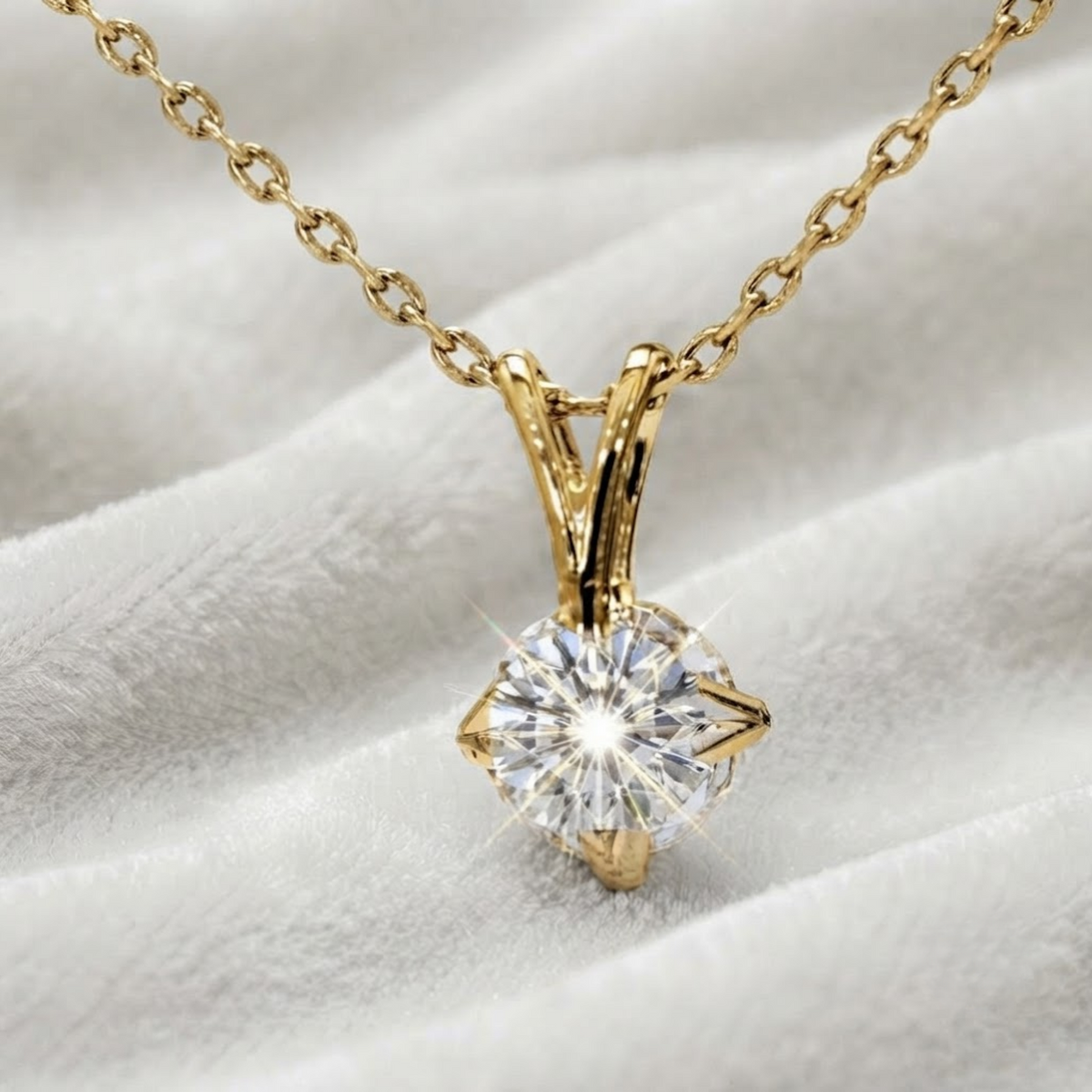 White Gold Diamond Solitaire Pendant in Basket Setting