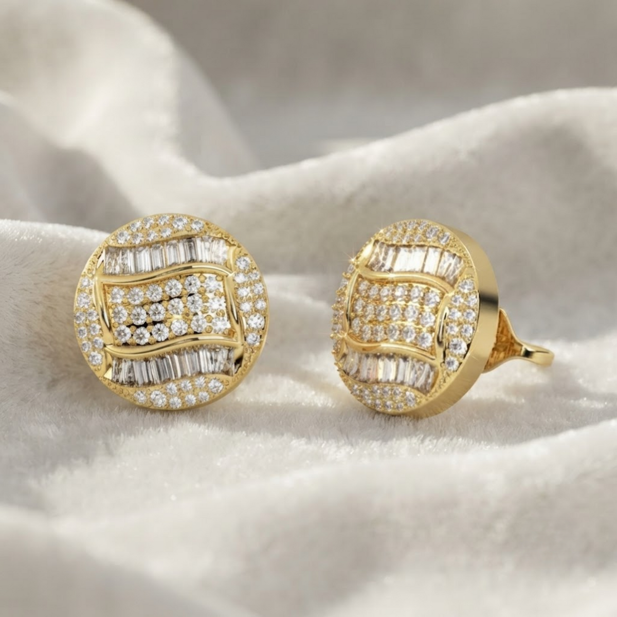 Diamond Stud Round and Baguette Earrings