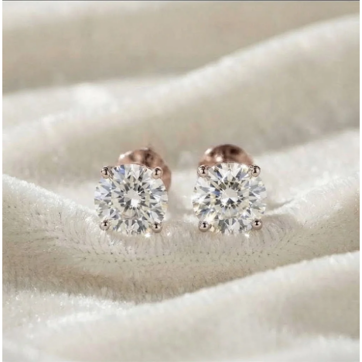 Gold Round Diamond Push Back Screw Back Earrings