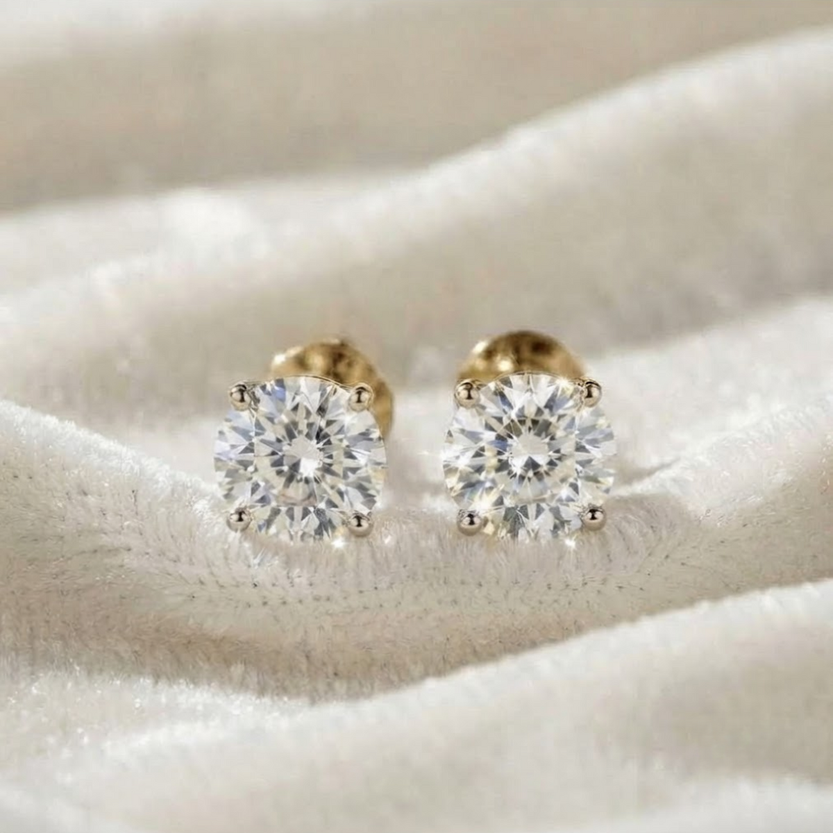 Gold Round Diamond Push Back Screw Back Earrings