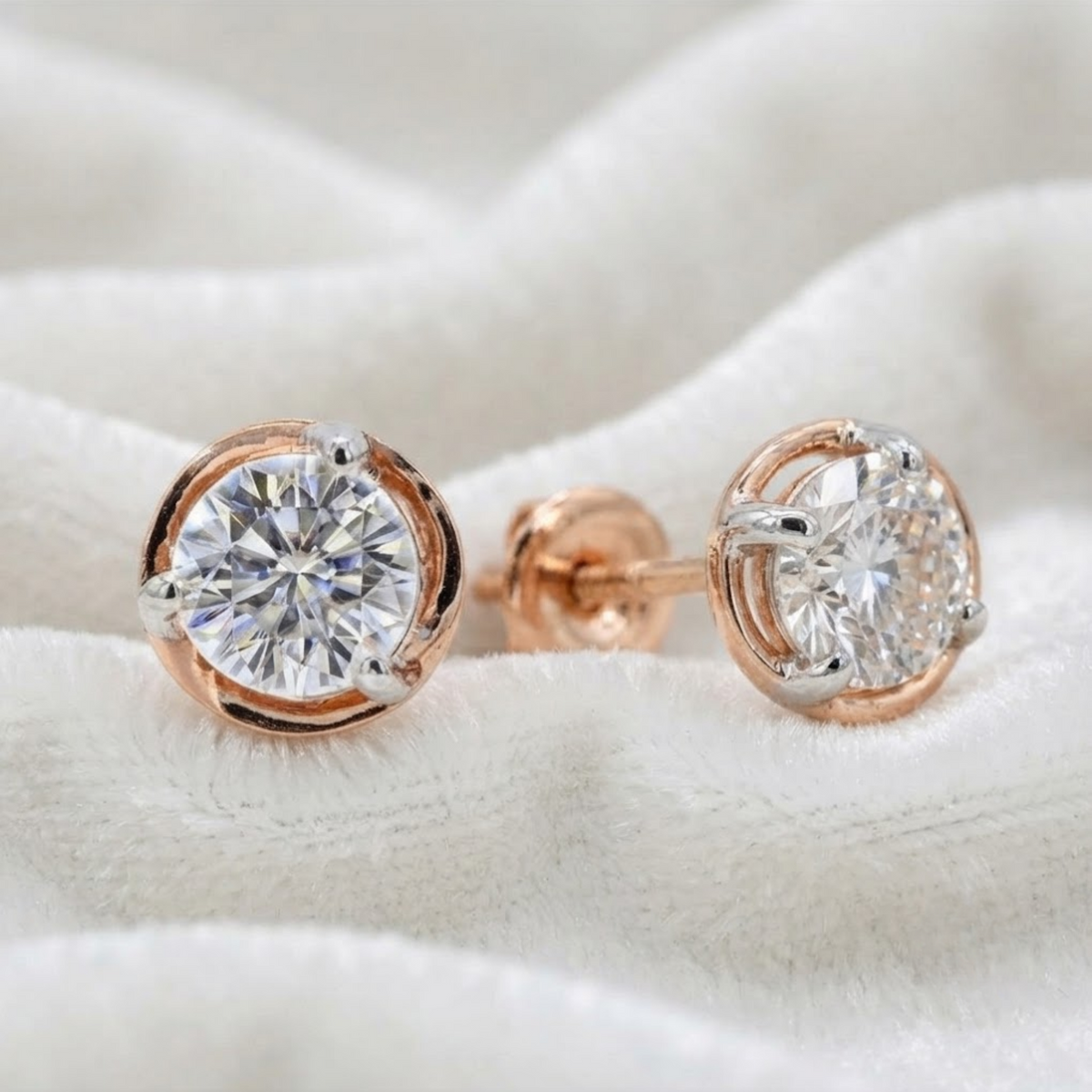 Three Prong Round Diamond Studs Earring For Women