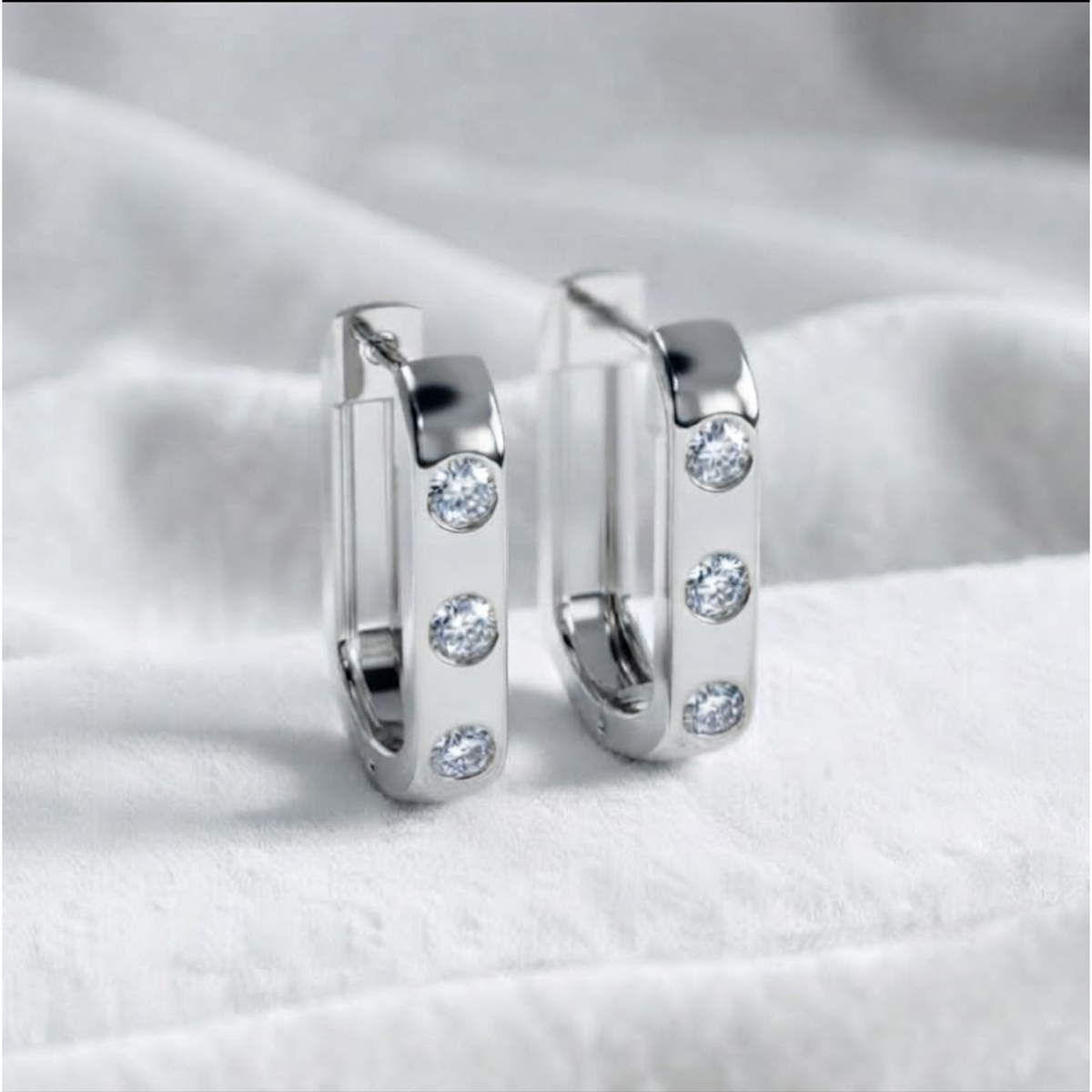 Gold and Diamond Huggies U-Shape Diamond Hoop Earrings