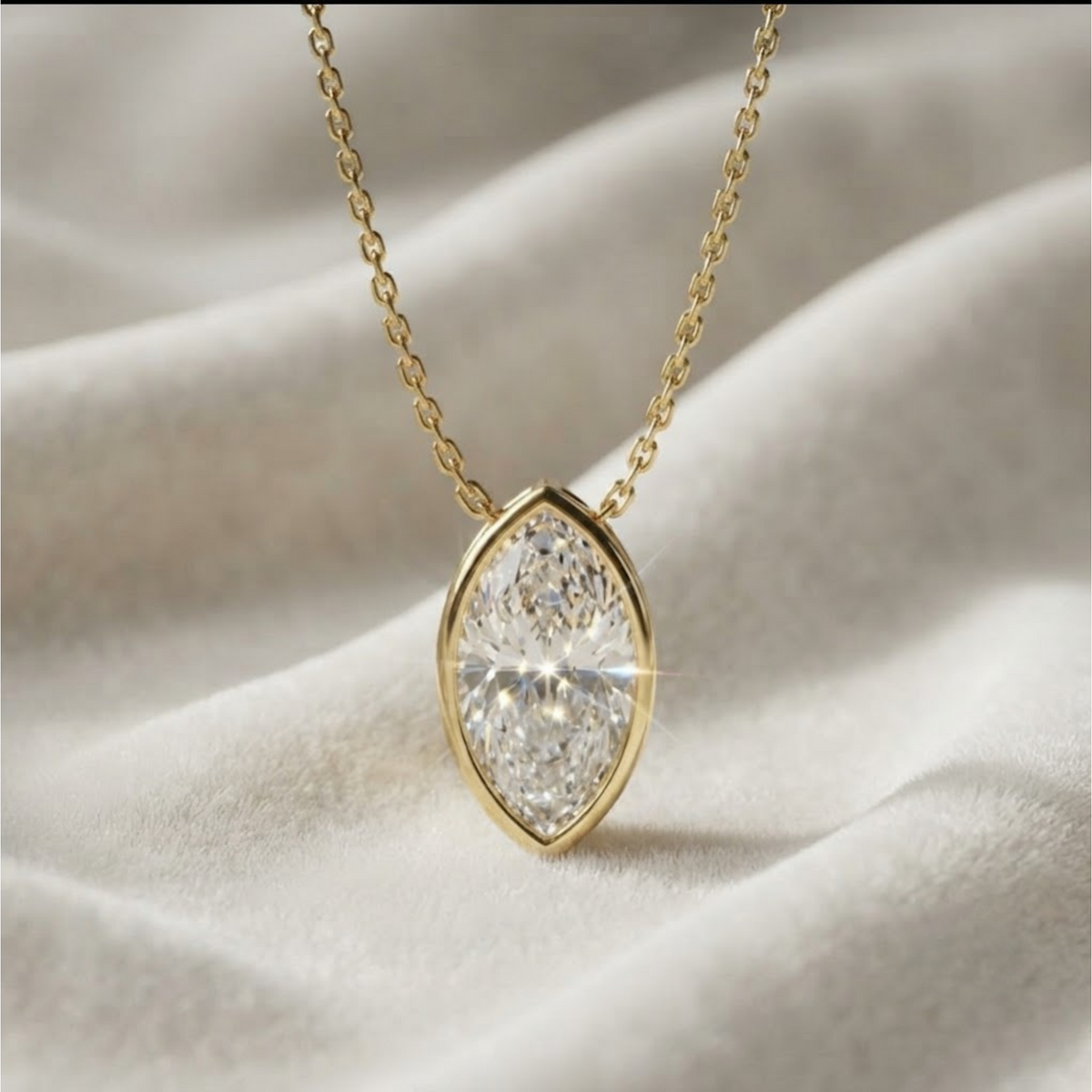 Marquise Shaped Bezel Set Solitaire Lab Grown Diamond Pendant Necklace