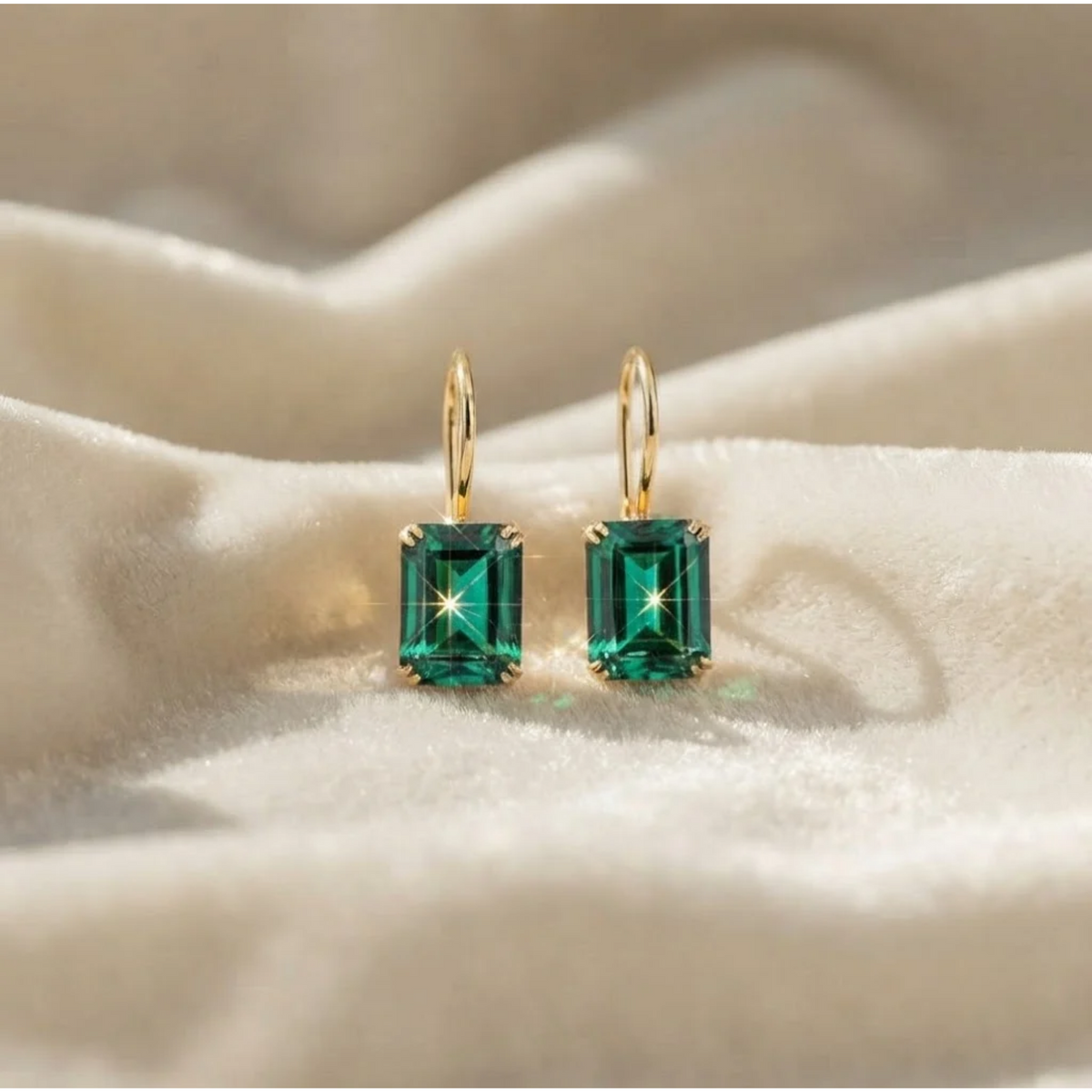 Emerald Cut Green Earring Drop Earrings