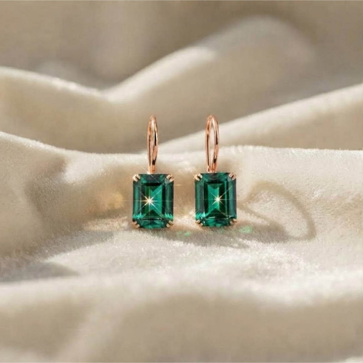 Emerald Cut Green Earring Drop Earrings