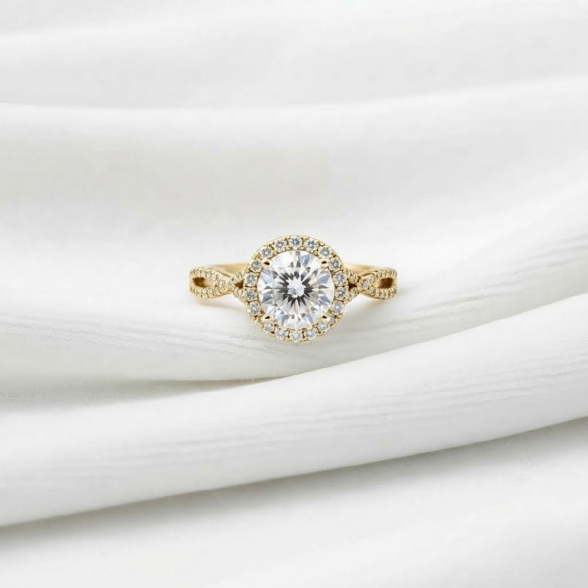 Round Cut Lab Grown Diamond Tree Branch Engagement Ring