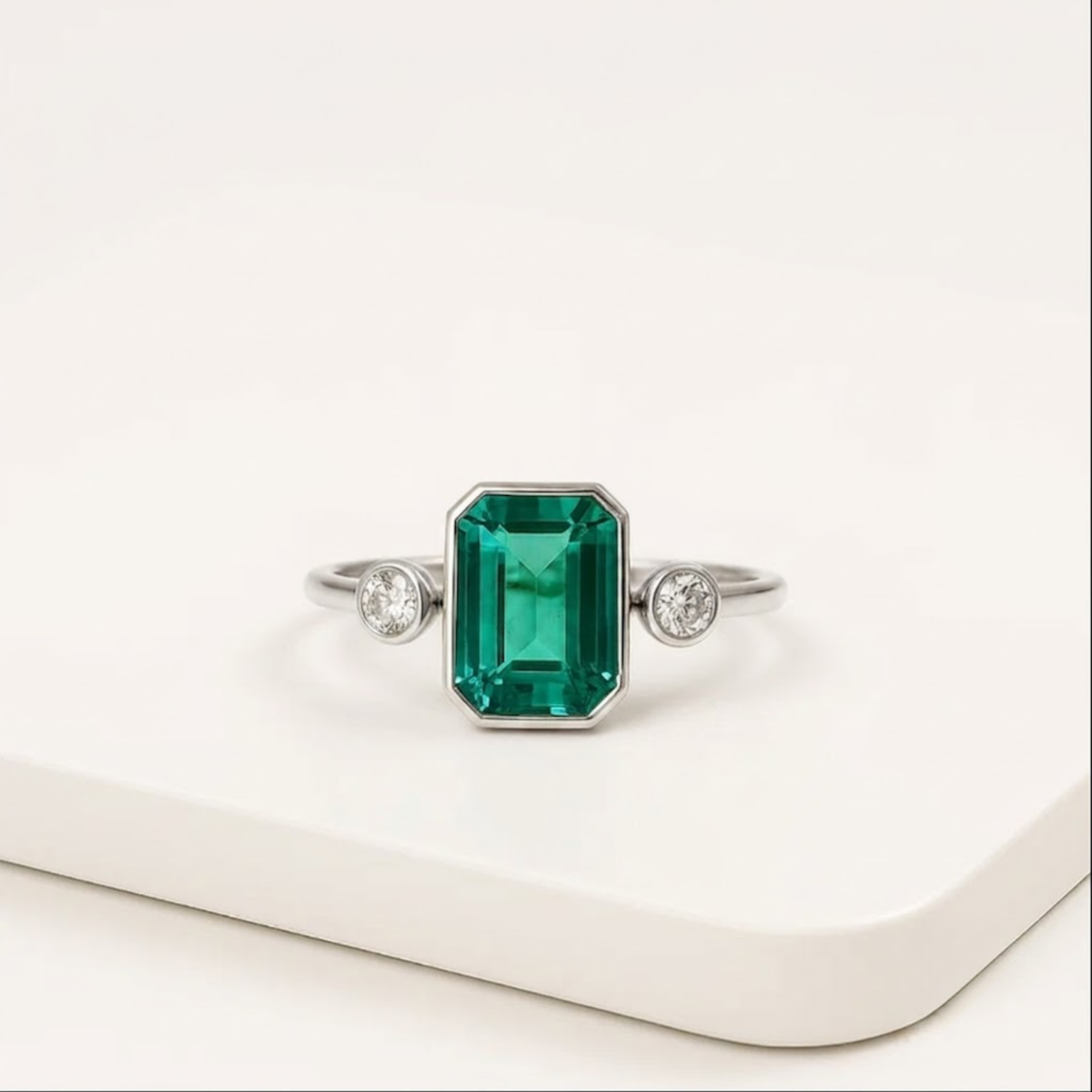 Diamond Emerald Engagement Ring