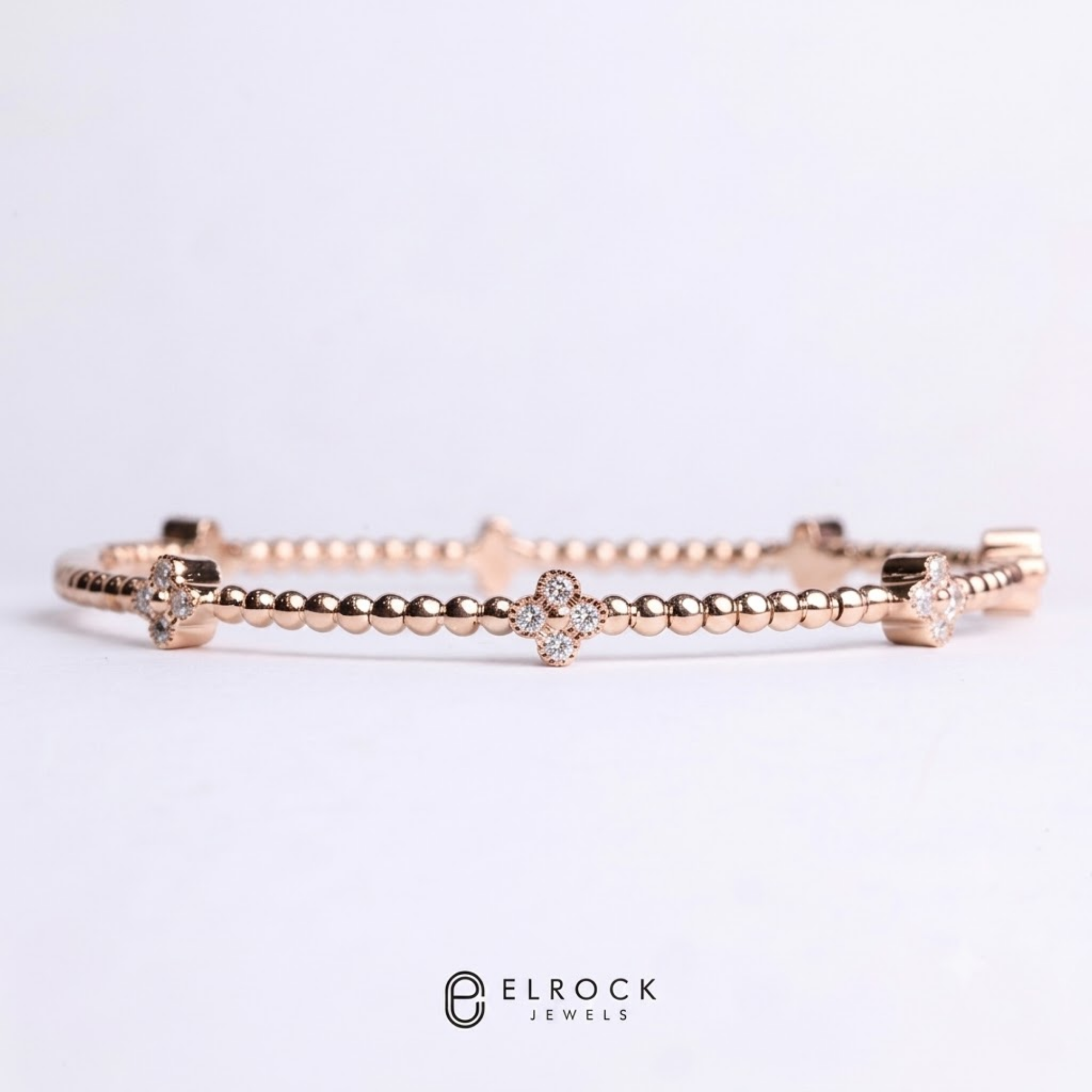 14K Gold Laborgezüchtetes Diamantarmband, Perlenflexibler Armreif, Blumen-Cluster