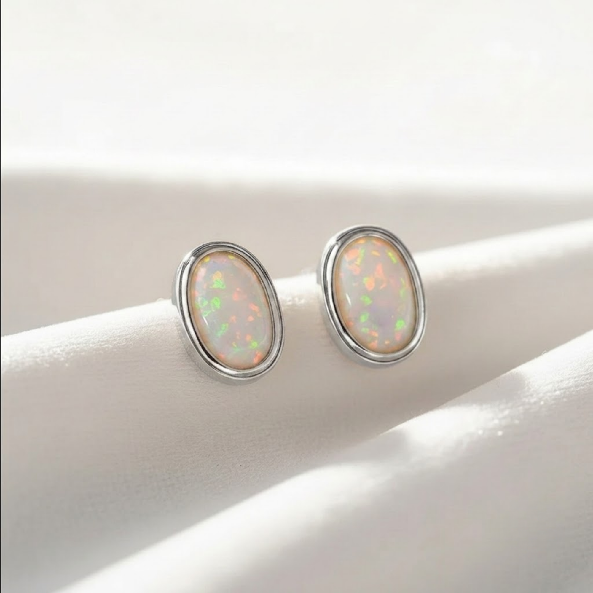 Minimalist Oval Opal Stud Earrings