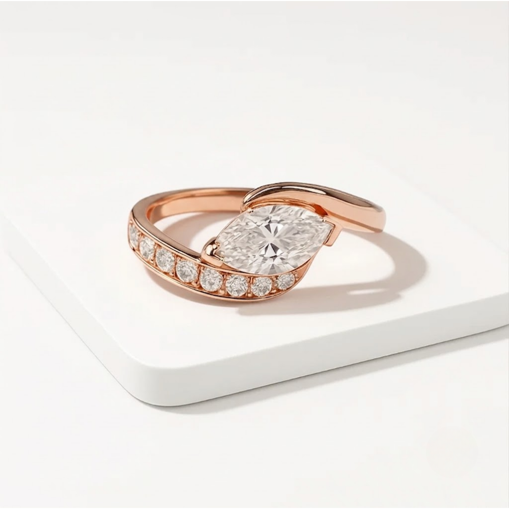 West Marquise Cut Diamond Engagement Ring