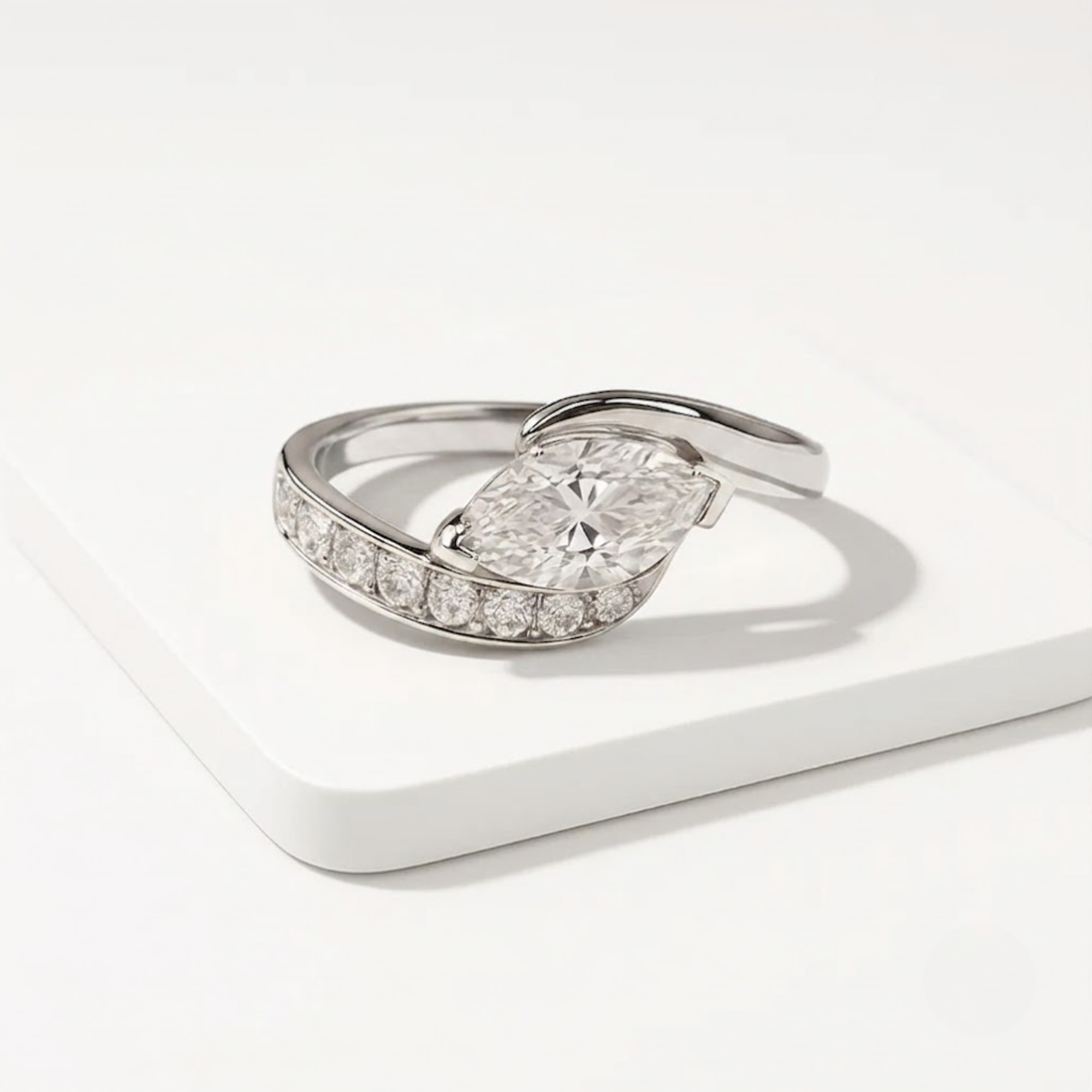 West Marquise Cut Diamond Engagement Ring