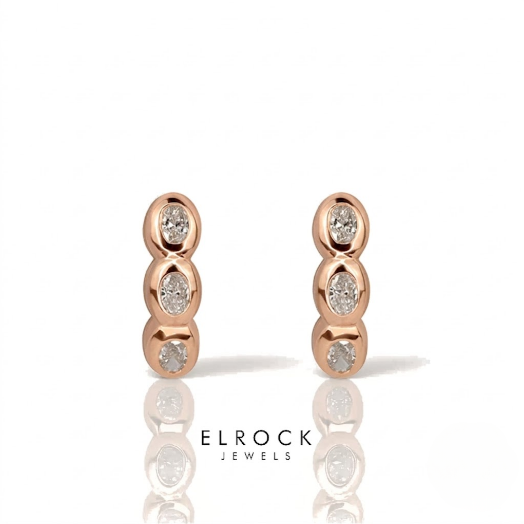 Three Diamond Oval Drop Earrings