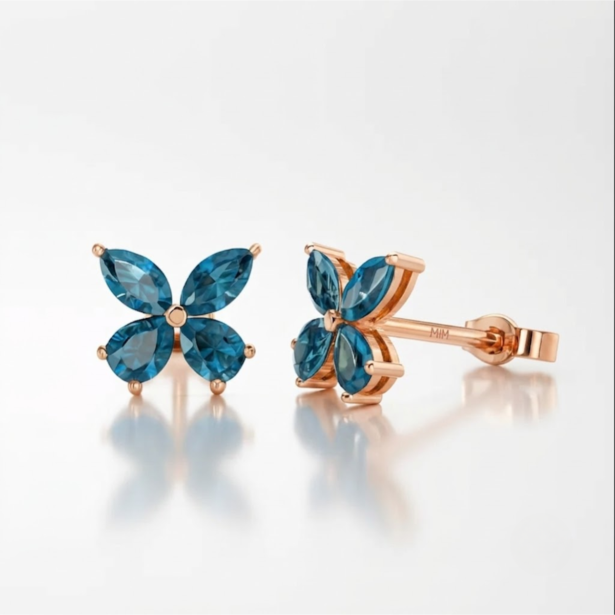14K Massivgold 1,75 CTW London Blautopas Geburtsstein Schmetterling Zierliche Ohrringe