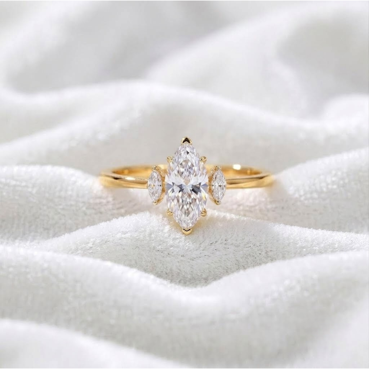 Unique Engagement Marquise Created Solitaire Ring