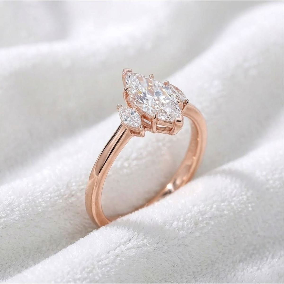Unique Engagement Marquise Created Solitaire Ring