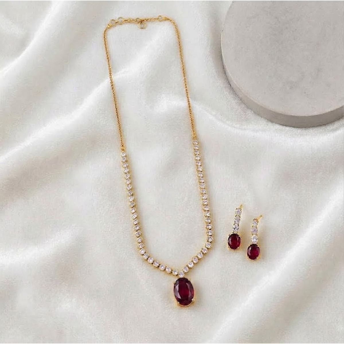 Oval Cut Red Ruby Gemstone Tennis Necklace