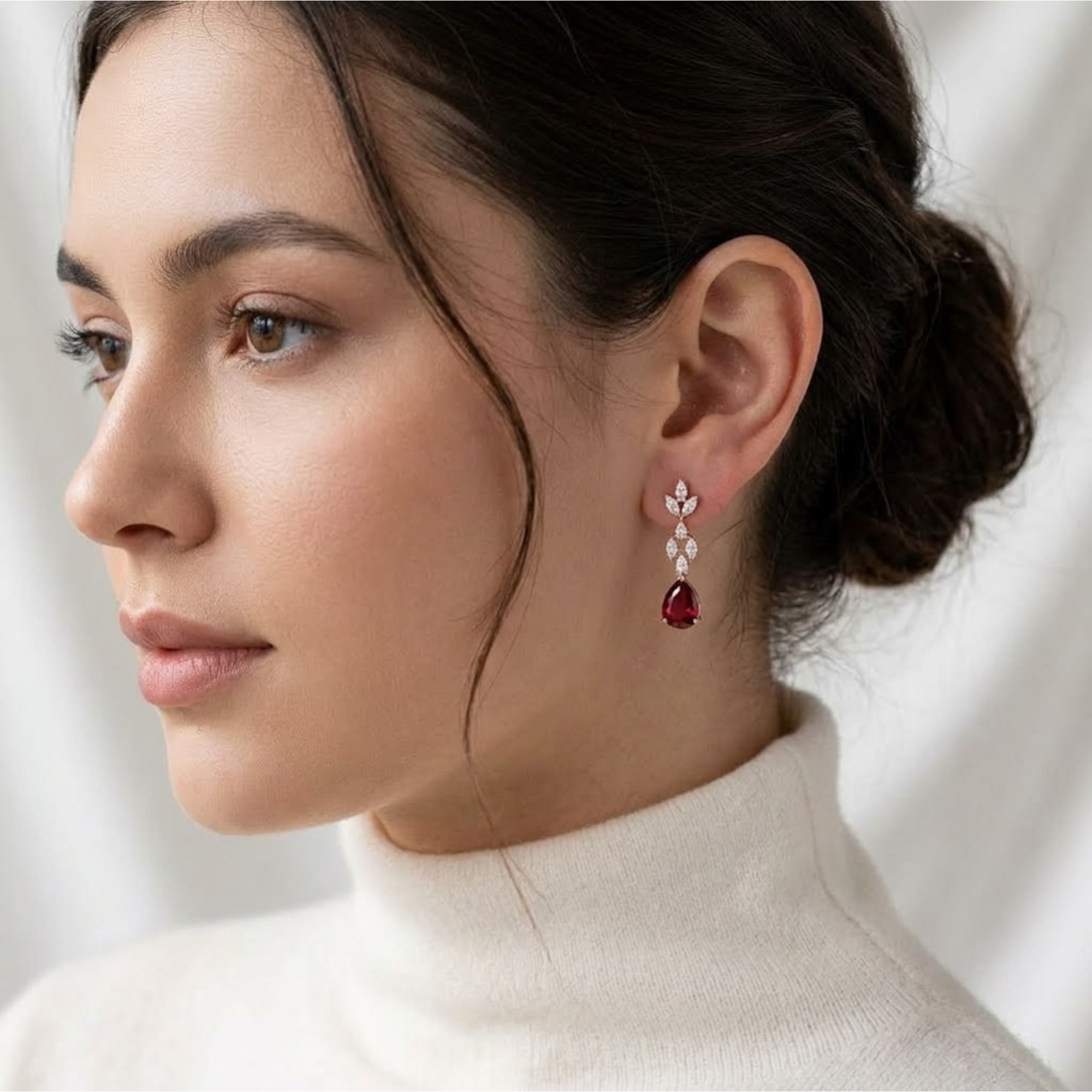 Ruby drop Necklace and Bridal Ruby Drop Earrings