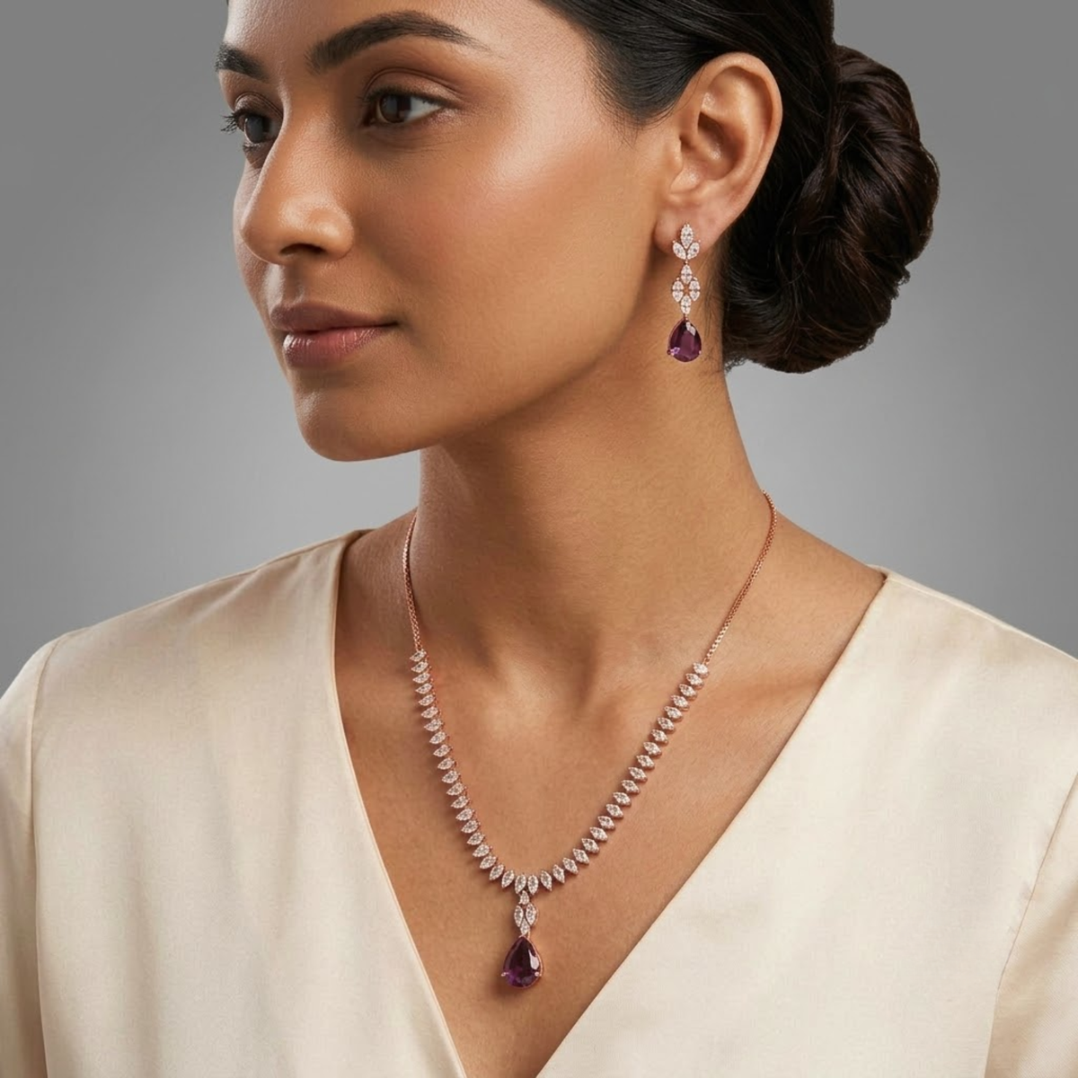 Ruby drop Necklace and Bridal Ruby Drop Earrings