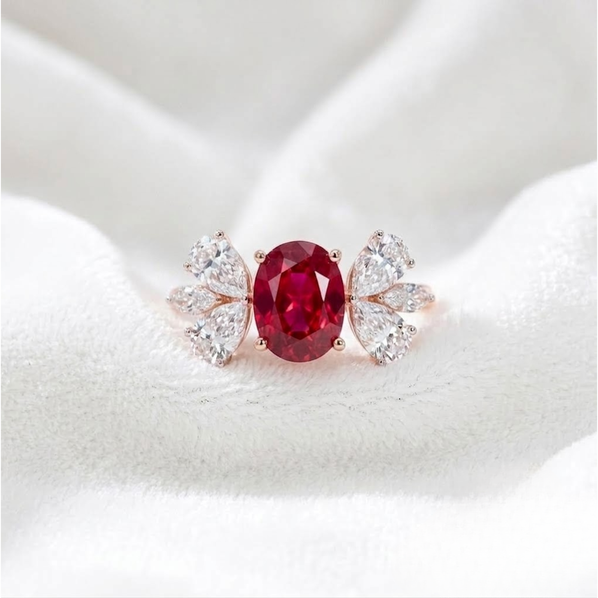 July Birthstone Ruby Oval Cut Lab grown Diamond Ring
