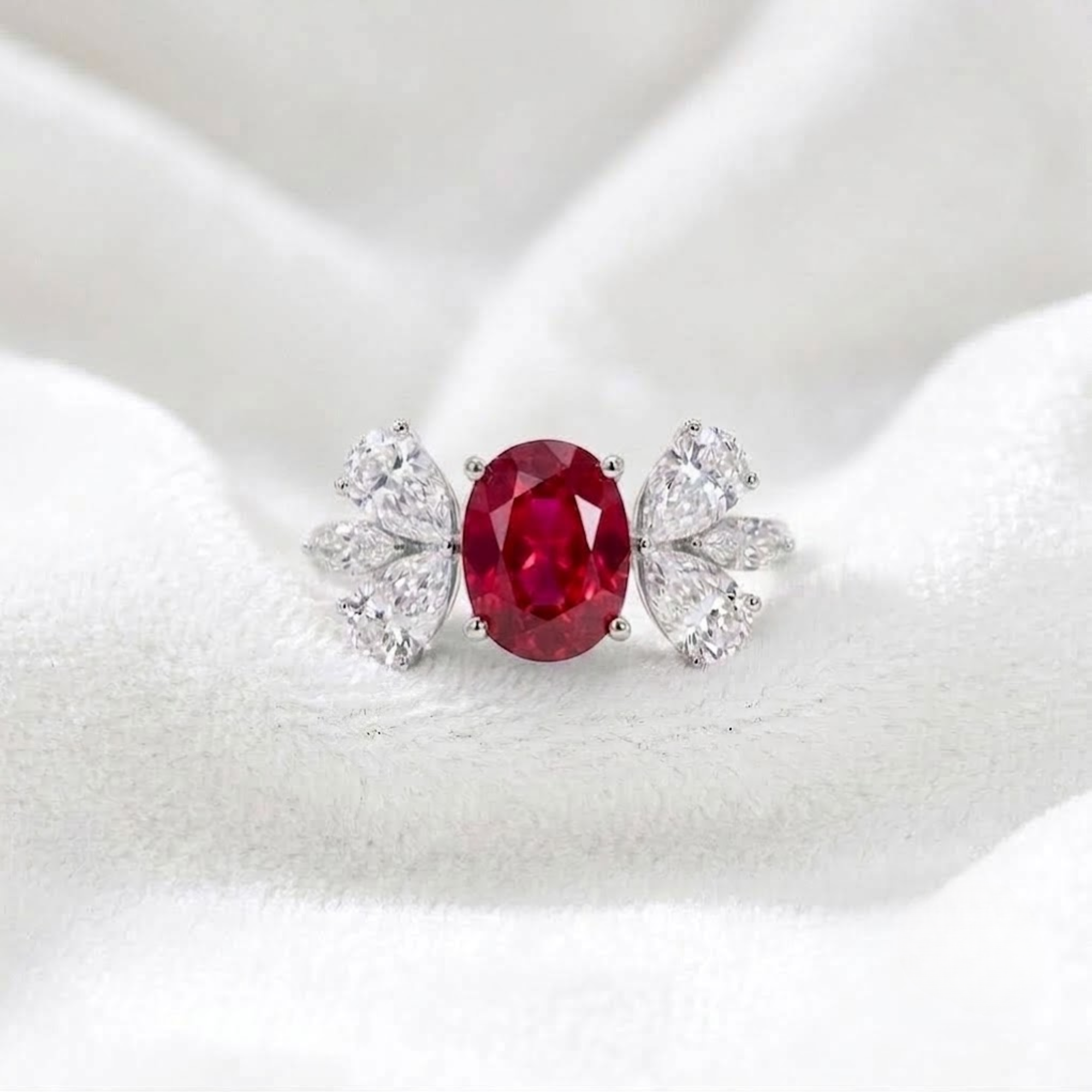 July Birthstone Ruby Oval Cut Lab grown Diamond Ring