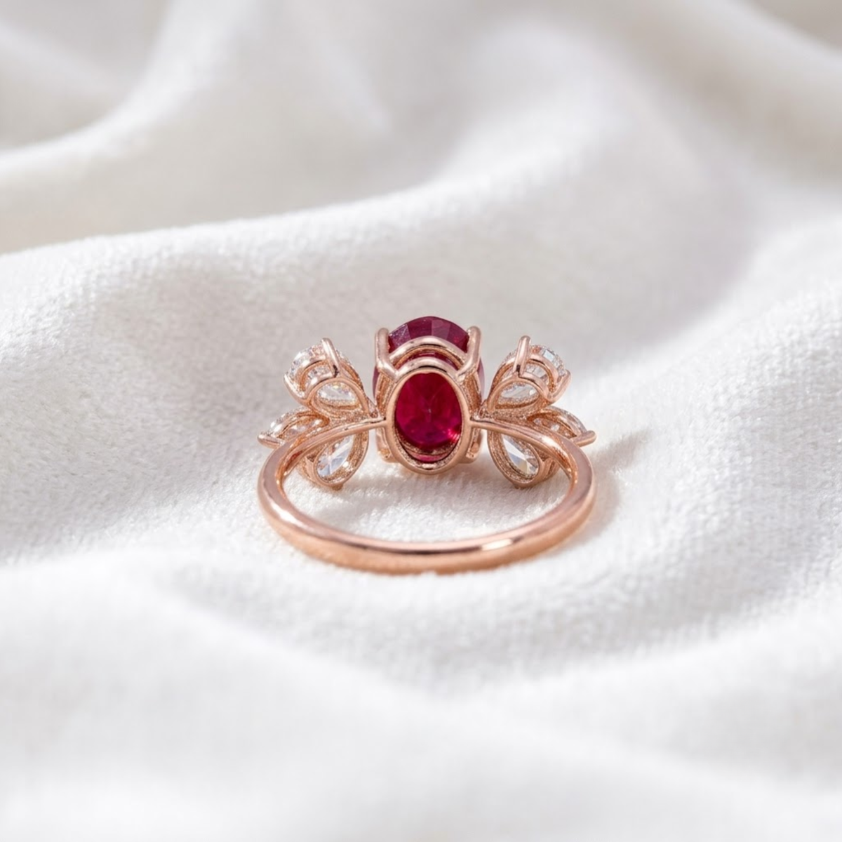 July Birthstone Ruby Oval Cut Lab grown Diamond Ring