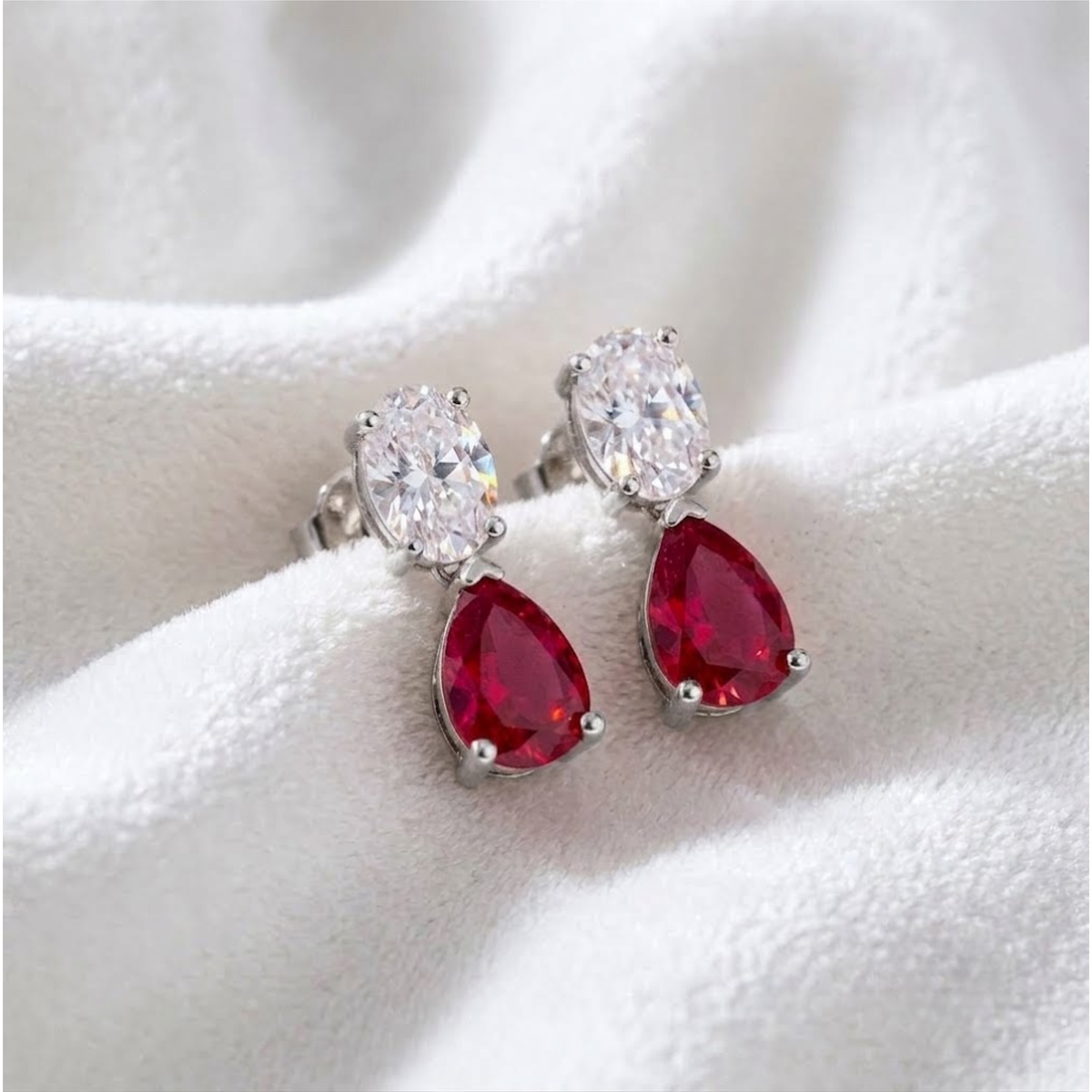 Diamond Teardrop Ruby Stud July Birthstone Earrings