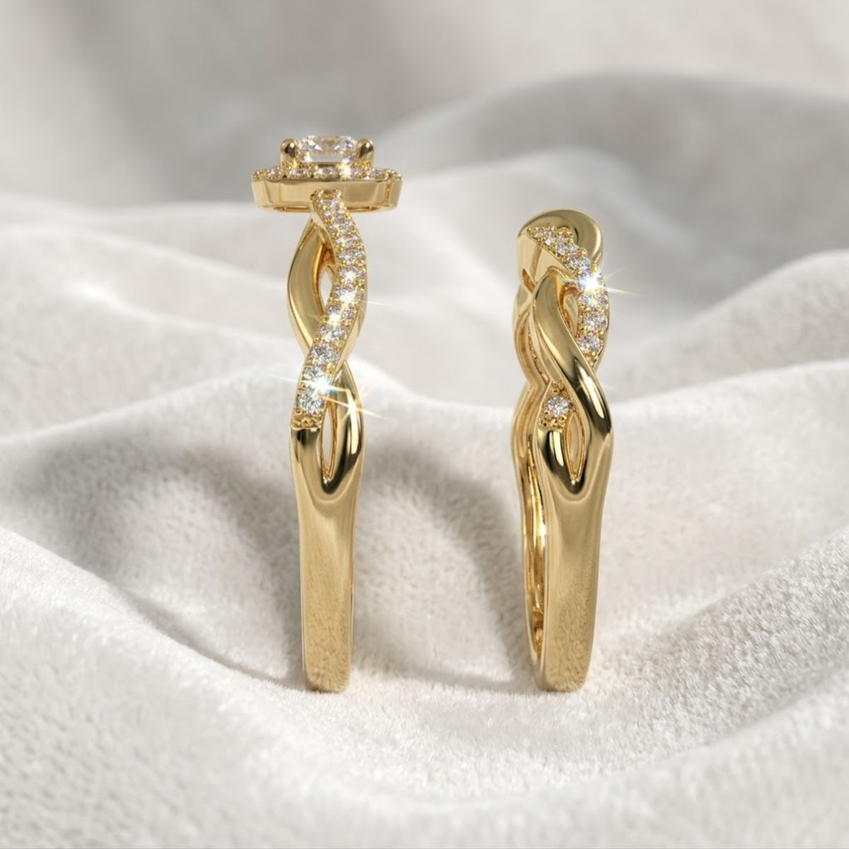 Verlobungsring aus 14K Gold mit runden, im Labor gezüchteten Diamanten