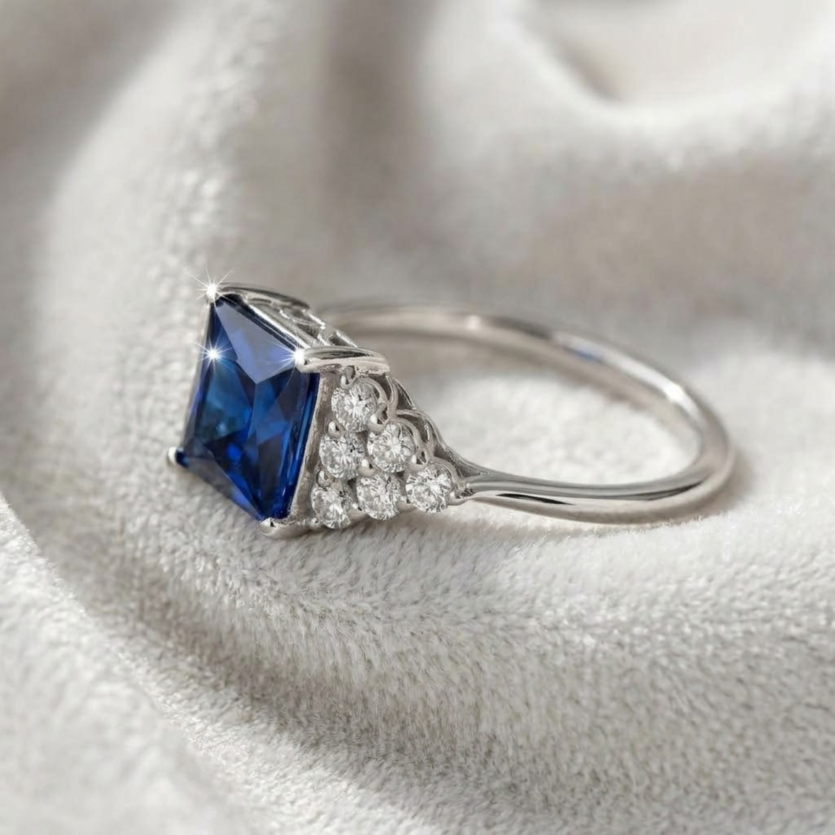 Vintage Sapphire Ring, Blue Gemstone Engagement Ring