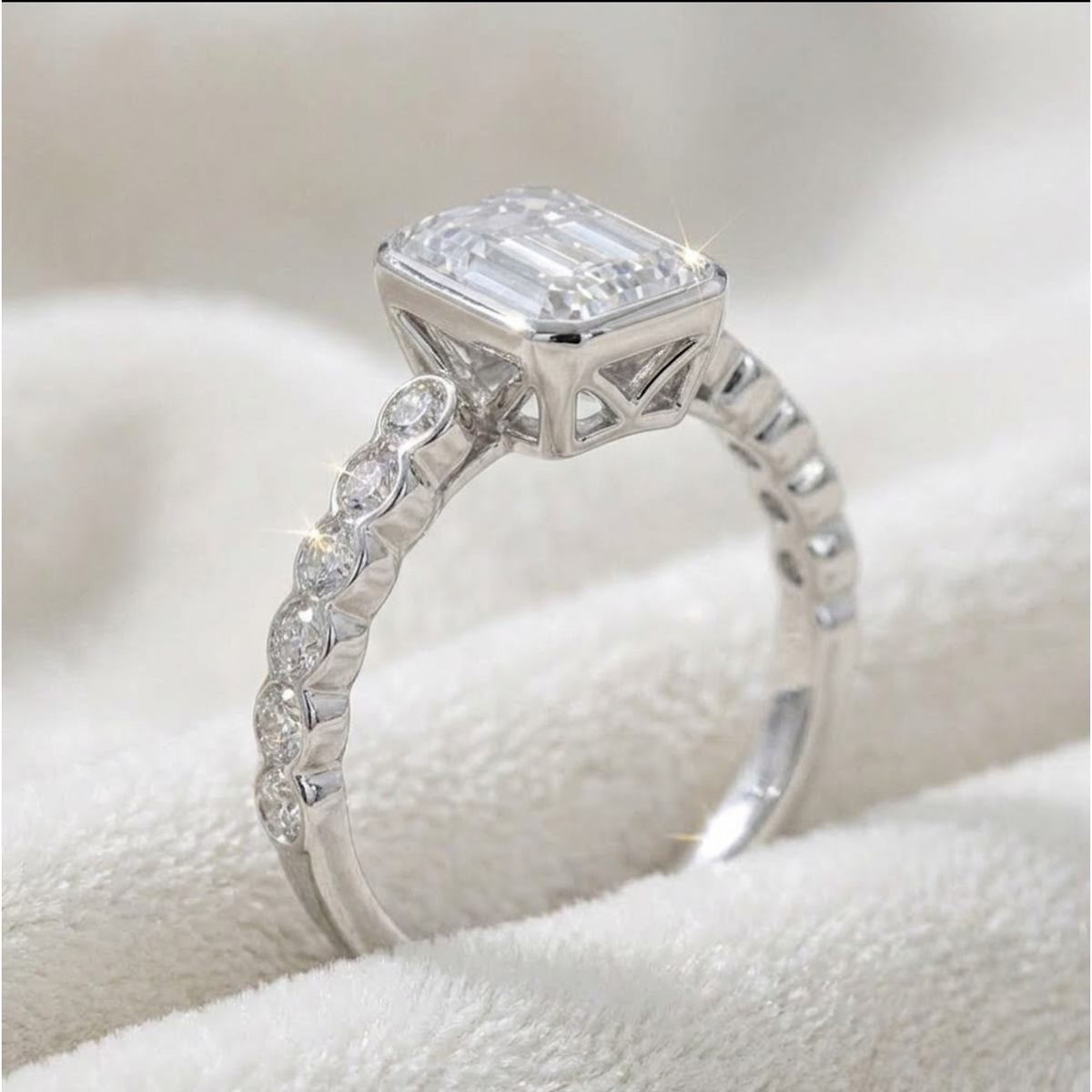 Gold Emerald Cut Bezel Set Solitaire Diamond Ring