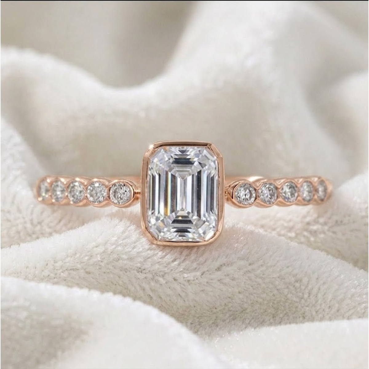 Gold Emerald Cut Bezel Set Solitaire Diamond Ring