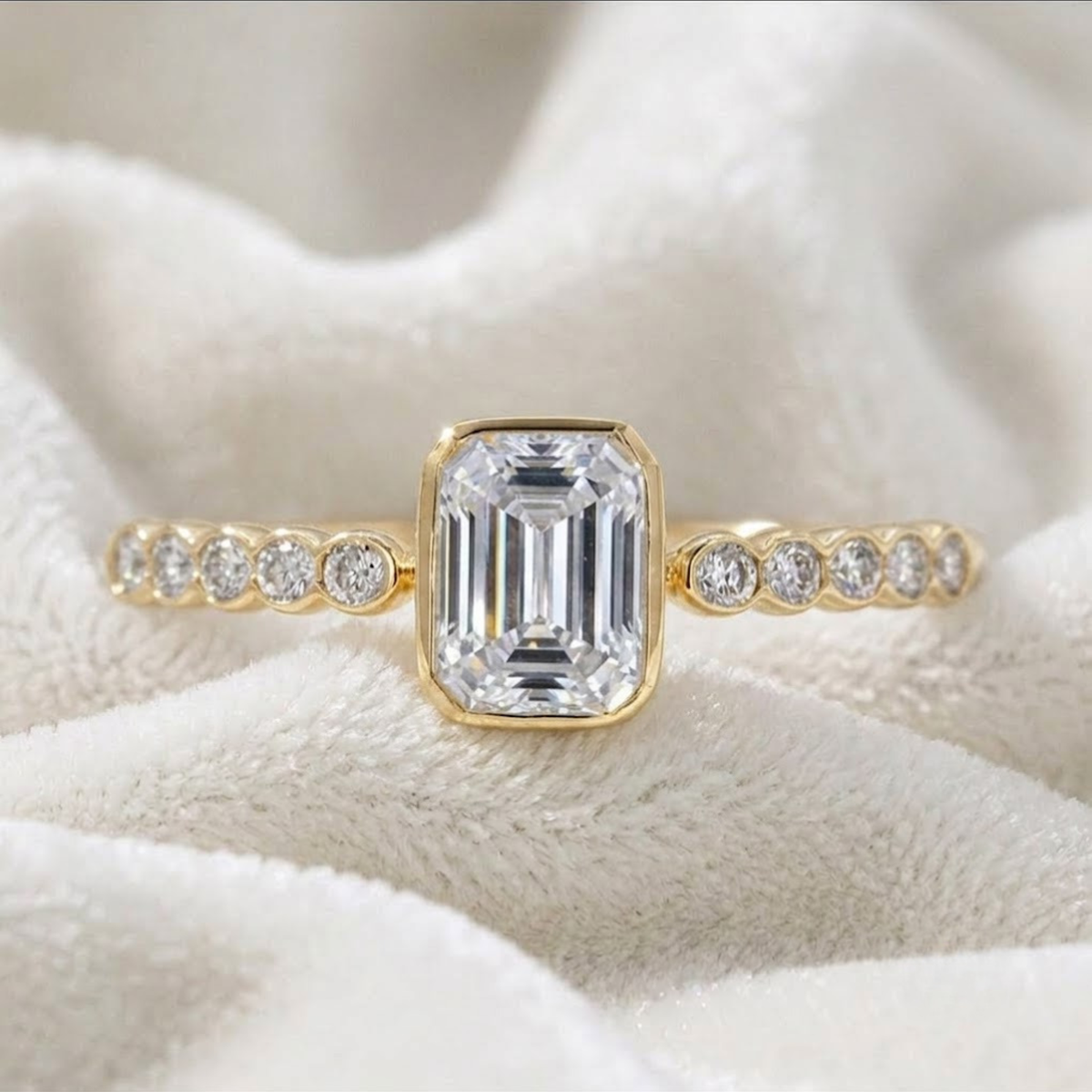 Gold Emerald Cut Bezel Set Solitaire Diamond Ring