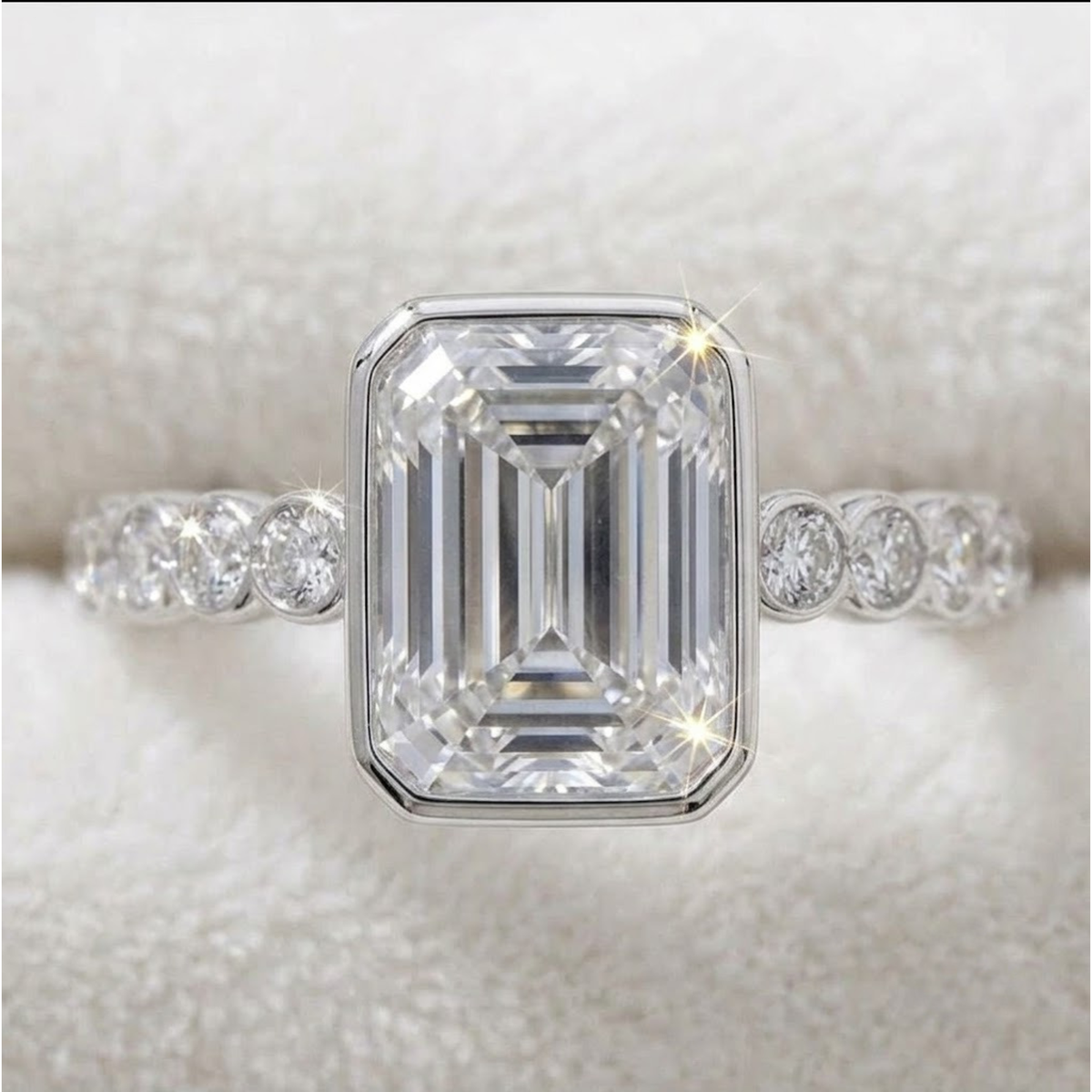 Gold Emerald Cut Bezel Set Solitaire Diamond Ring