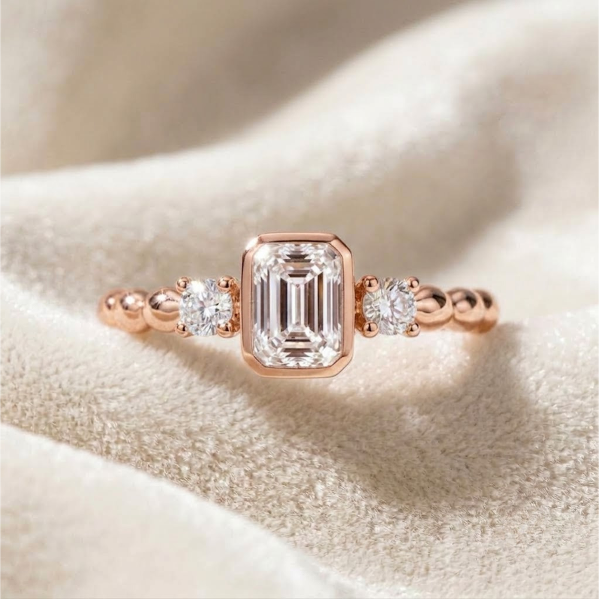 Gold Emerald Cut Halo Solitaire Engagement Ring