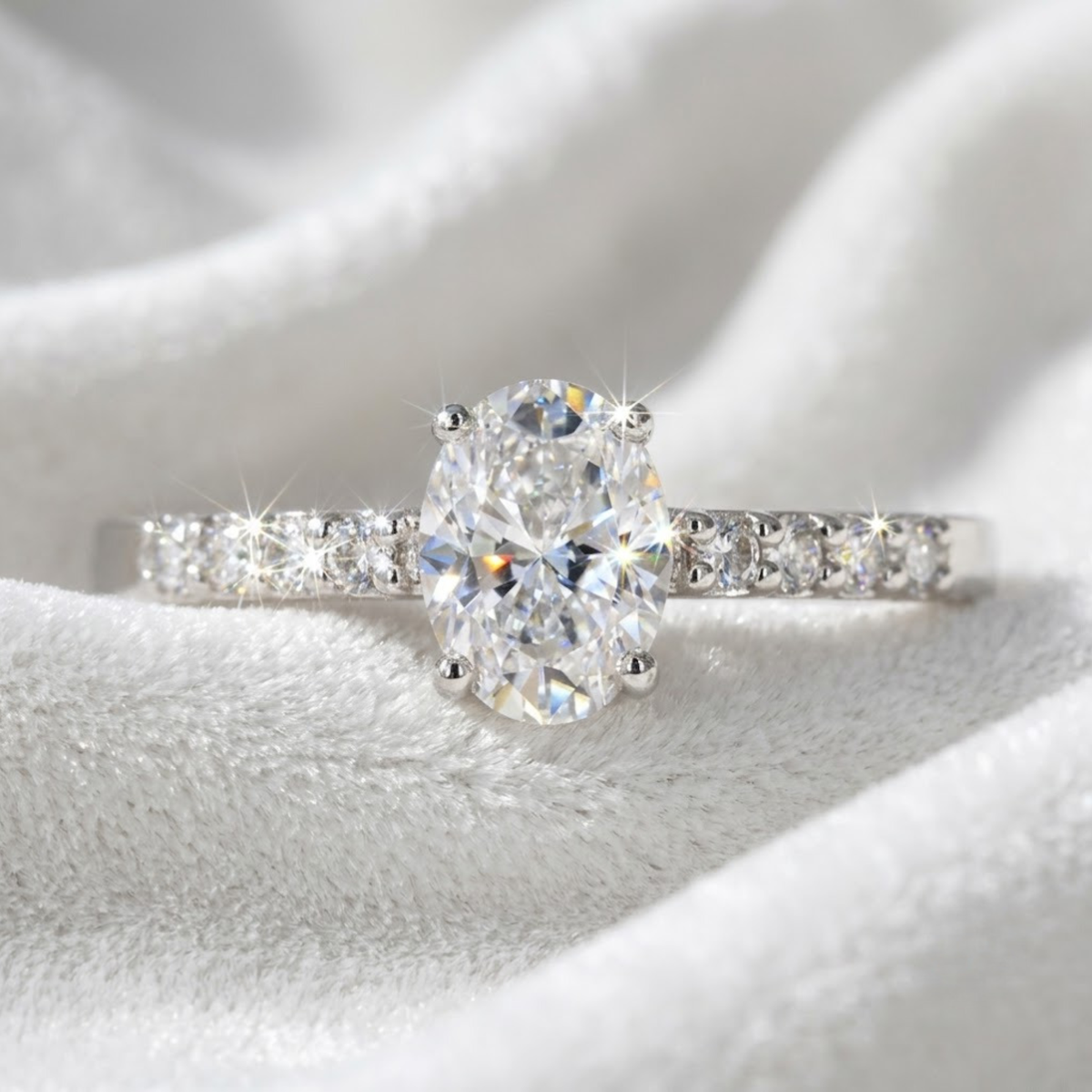 Oval Cut Diamond Solitaire Halo Engagement Ring