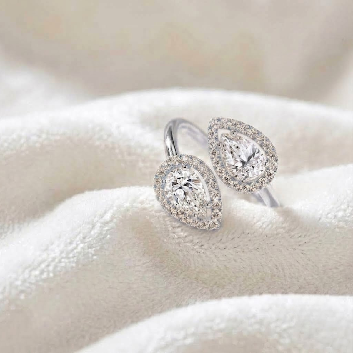 Cross Over Pear Shaped Halo Setting Lab Grown Diamond Ring