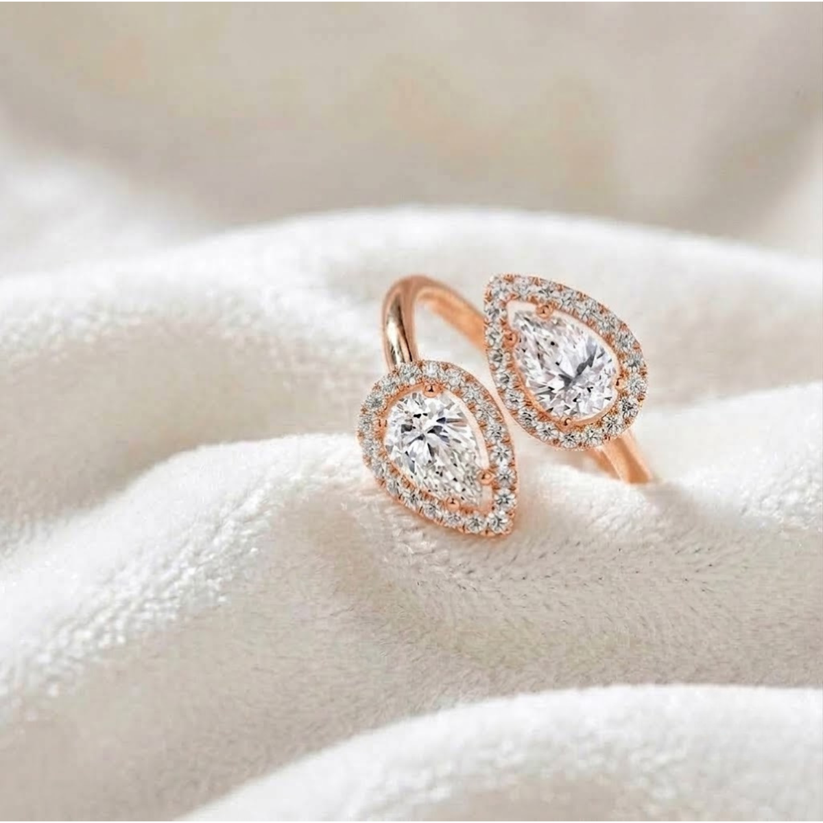 Cross Over Pear Shaped Halo Setting Lab Grown Diamond Ring