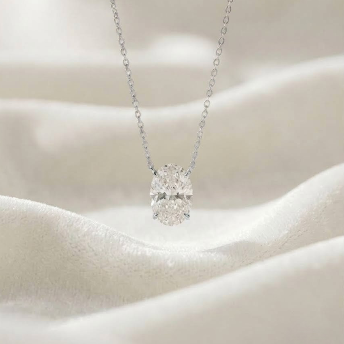 Diamond Necklace, Lab Grown Diamond Oval Pendant