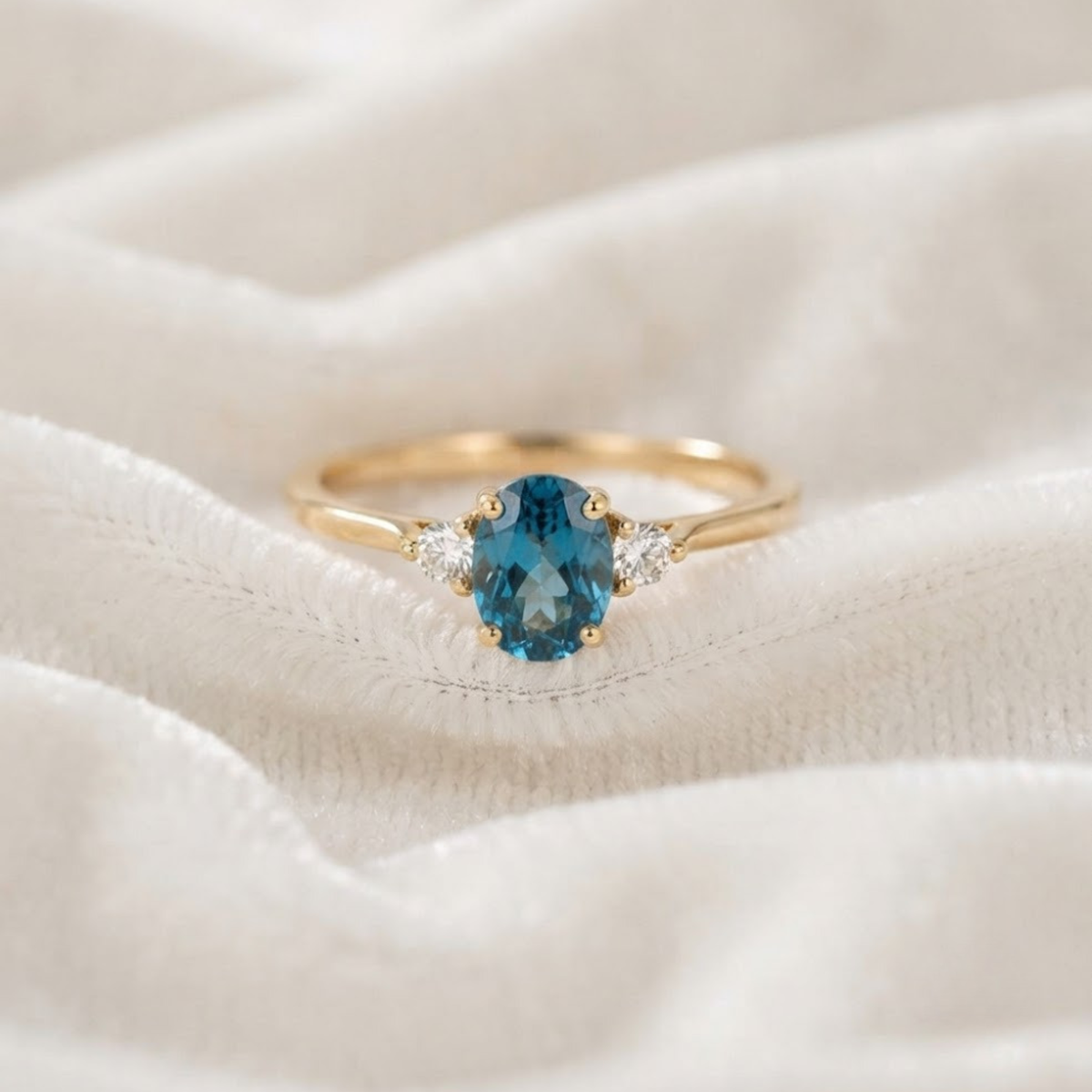 Blue Topaz Ring with Lab Grown Diamond Accent.