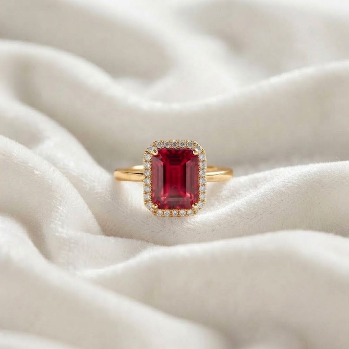 Vintage emerald cut red ruby Solid ring