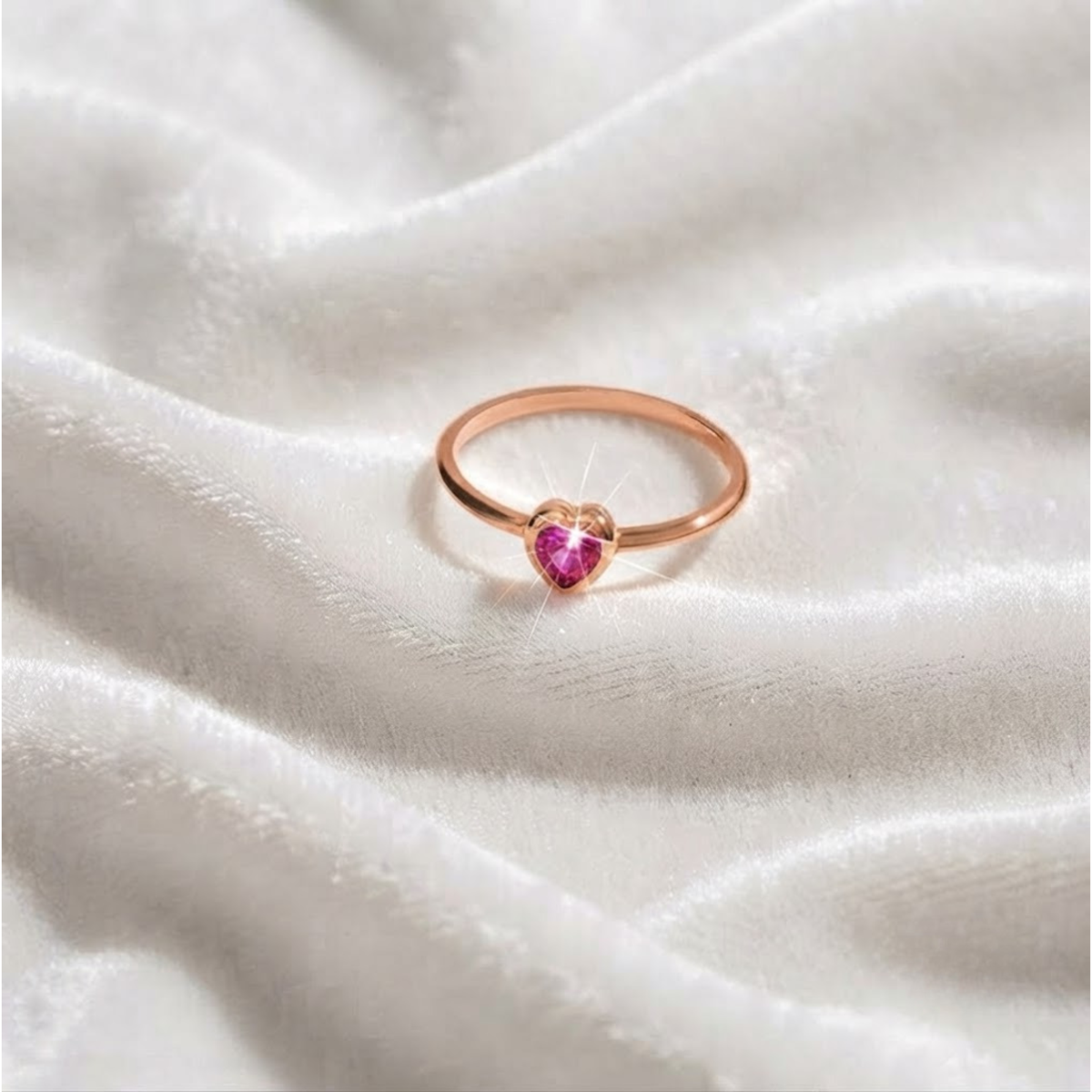 Tiny Heart Ring, Ruby Bezel Pinky Promise Ring