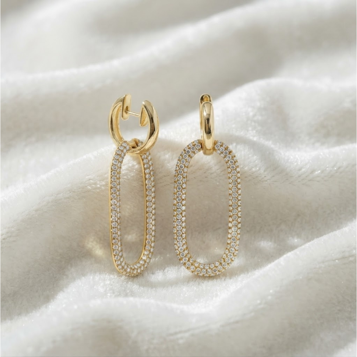 Pave Lab Grown Diamond Hoop Cable Chain Earrings