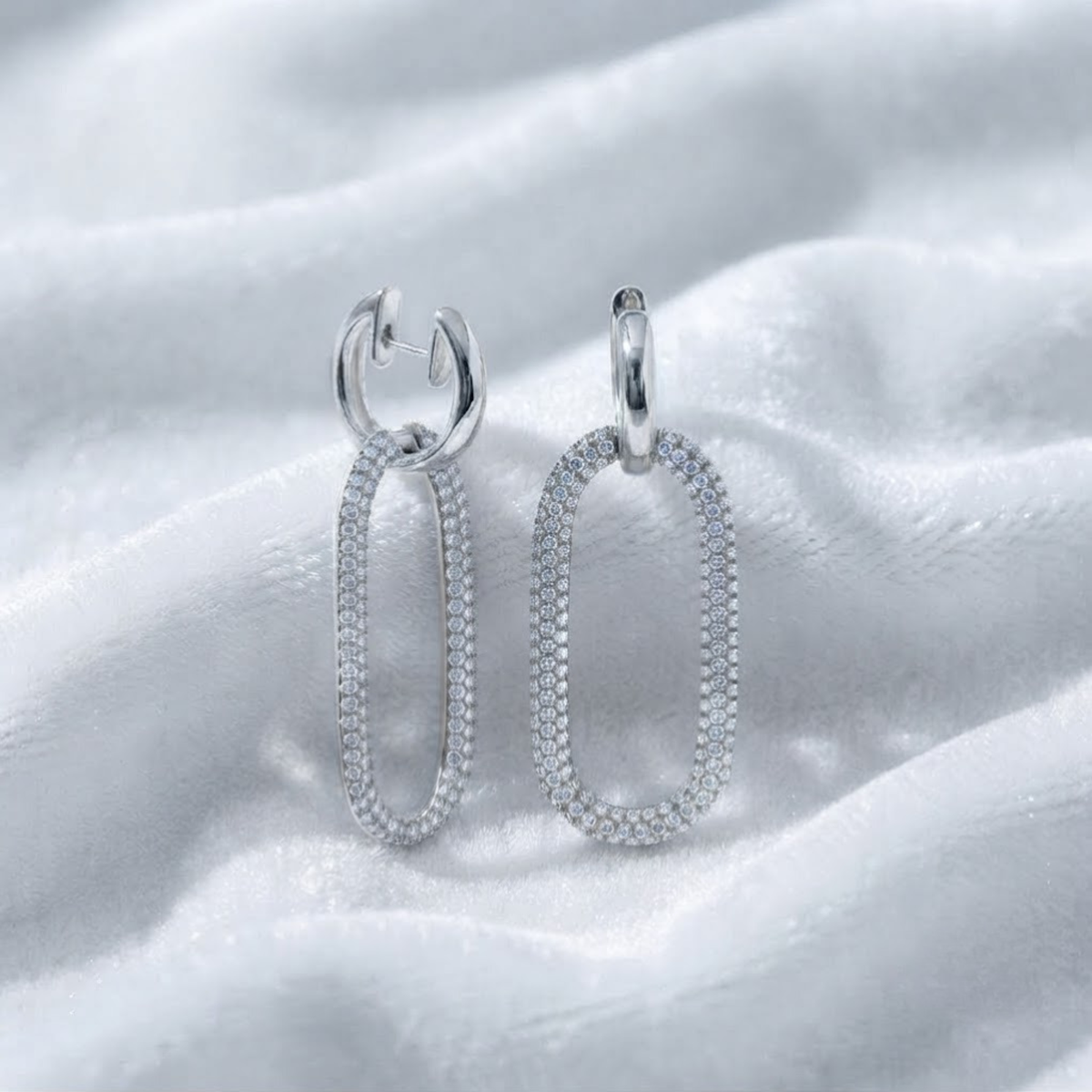 Pave Lab Grown Diamond Hoop Cable Chain Earrings