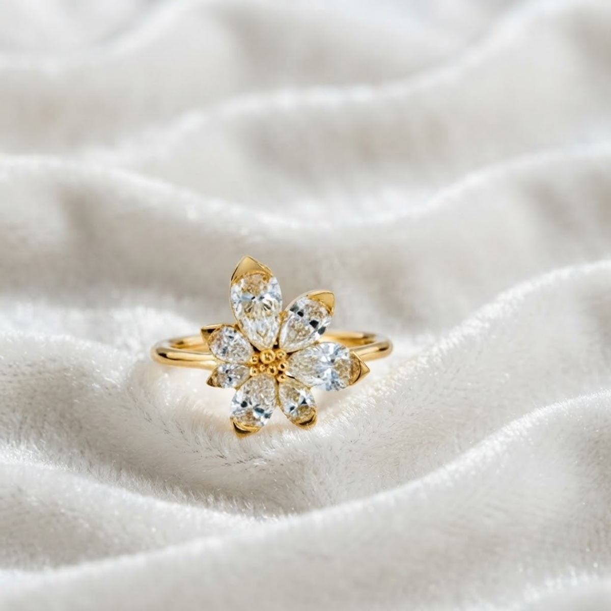 Pear Cut Asymmetric Blossom Diamond Engagement Ring
