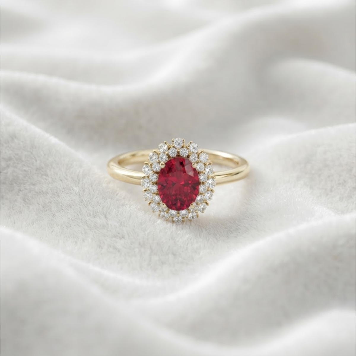 Red Ruby Gemstone Diamond Halo Engagement Ring